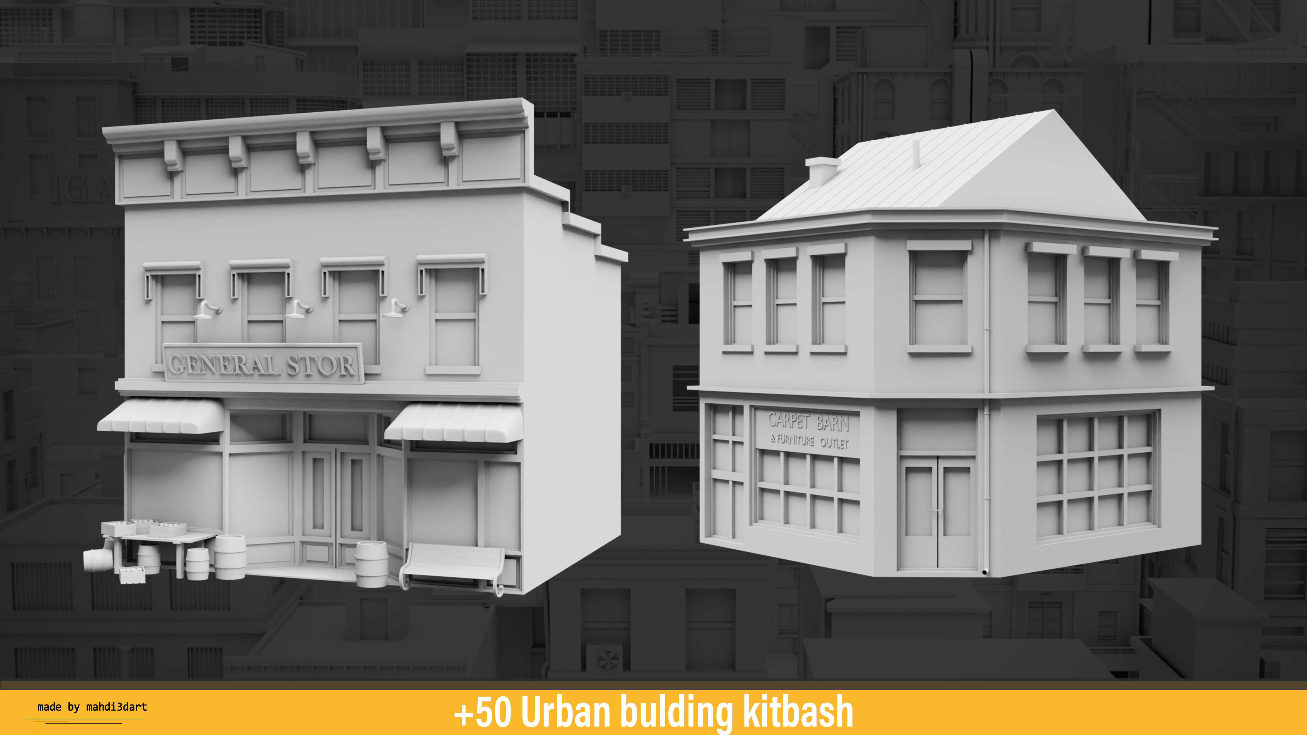 50 Urban building kitbash 3D model_20