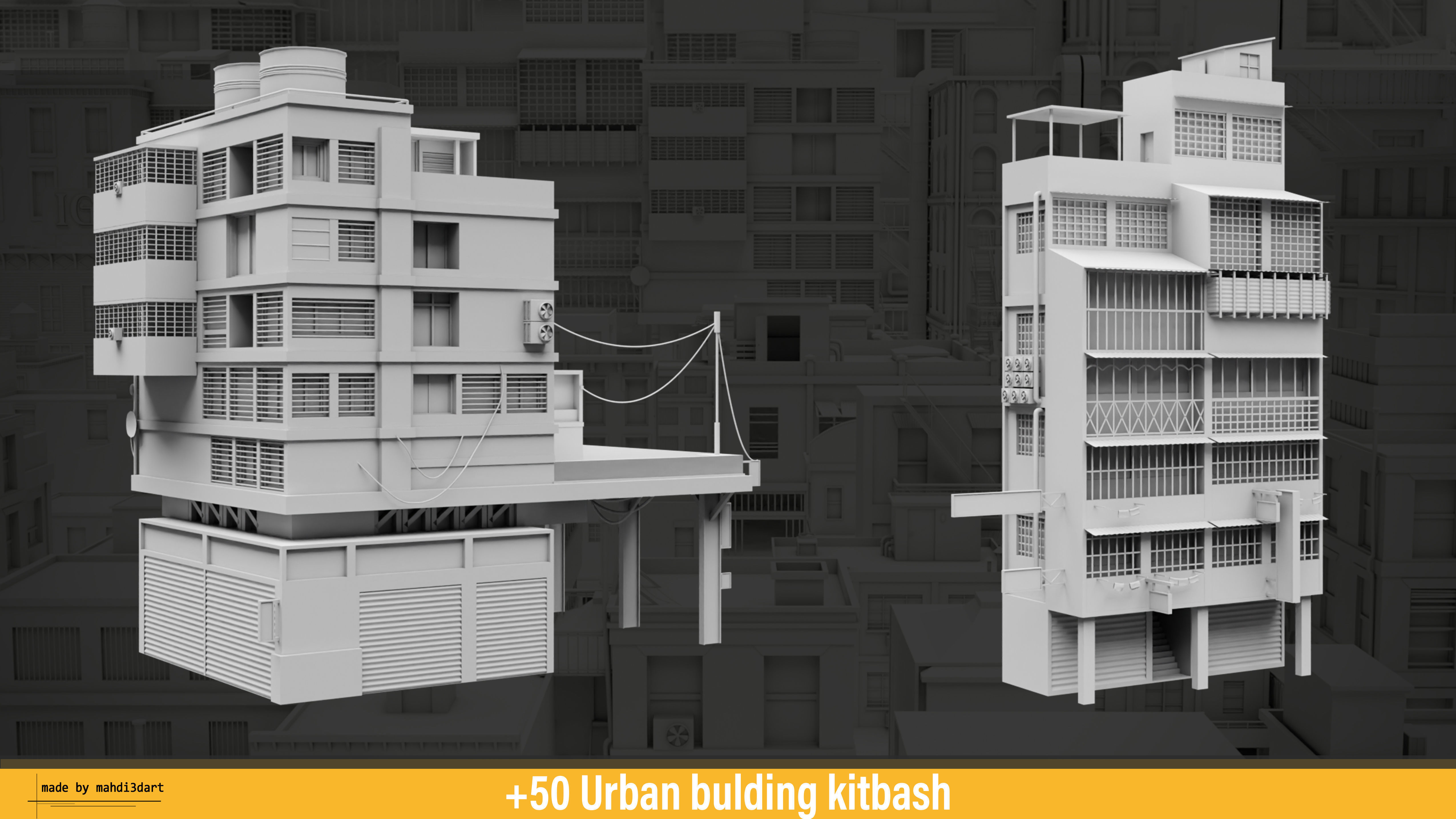 50 Urban building kitbash 3D model_10