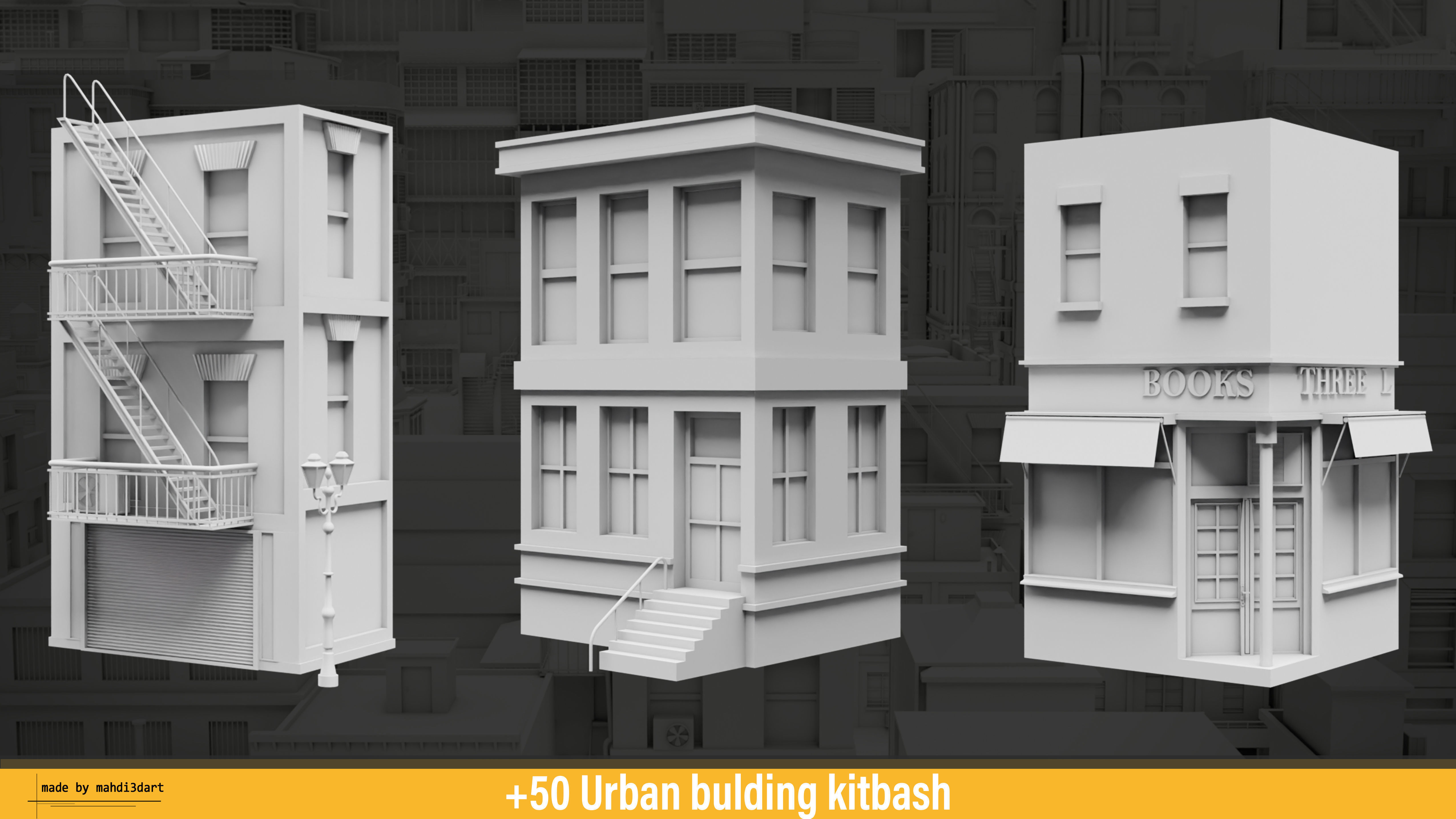 50 Urban building kitbash 3D model_12