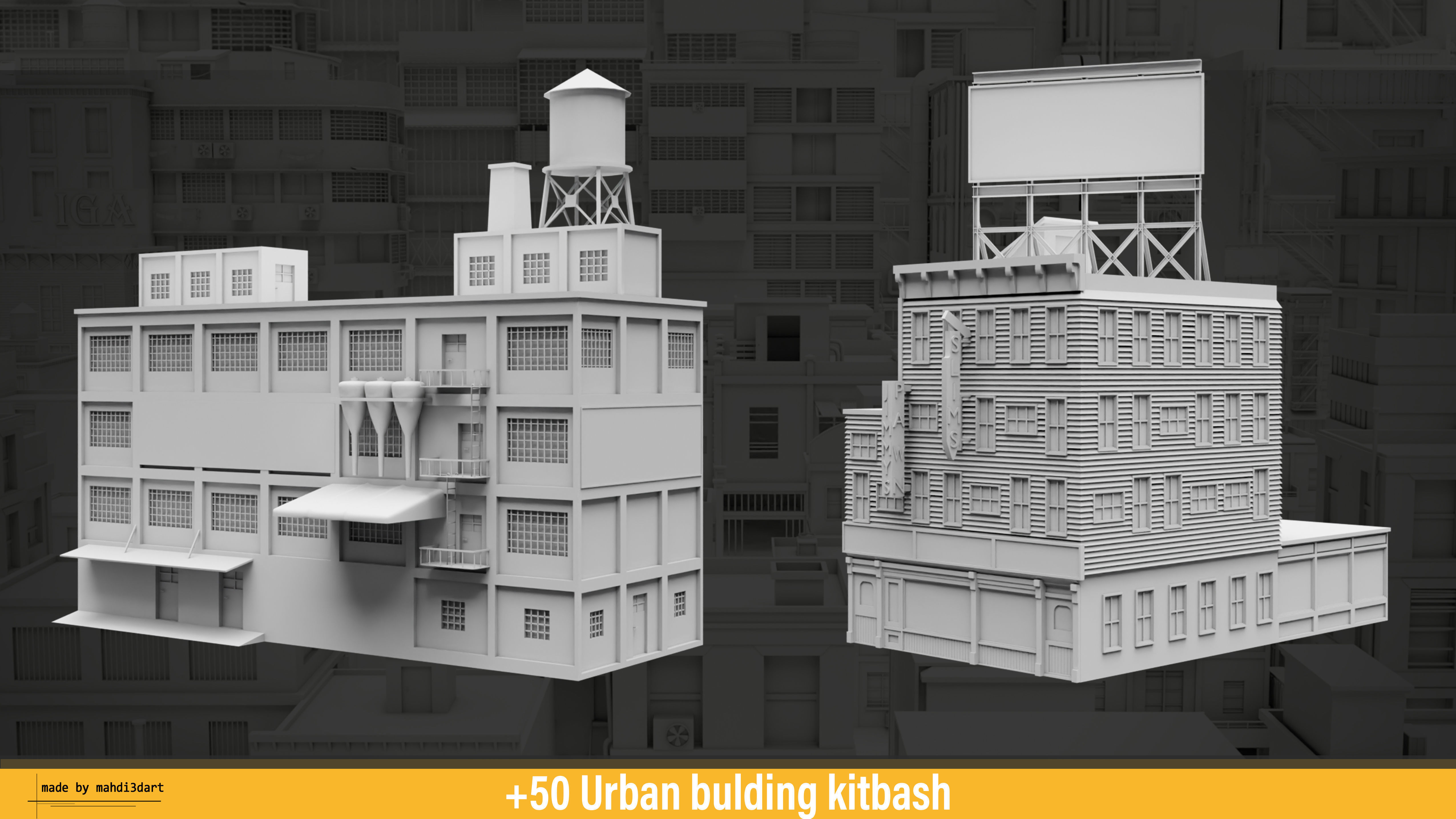 50 Urban building kitbash 3D model_18