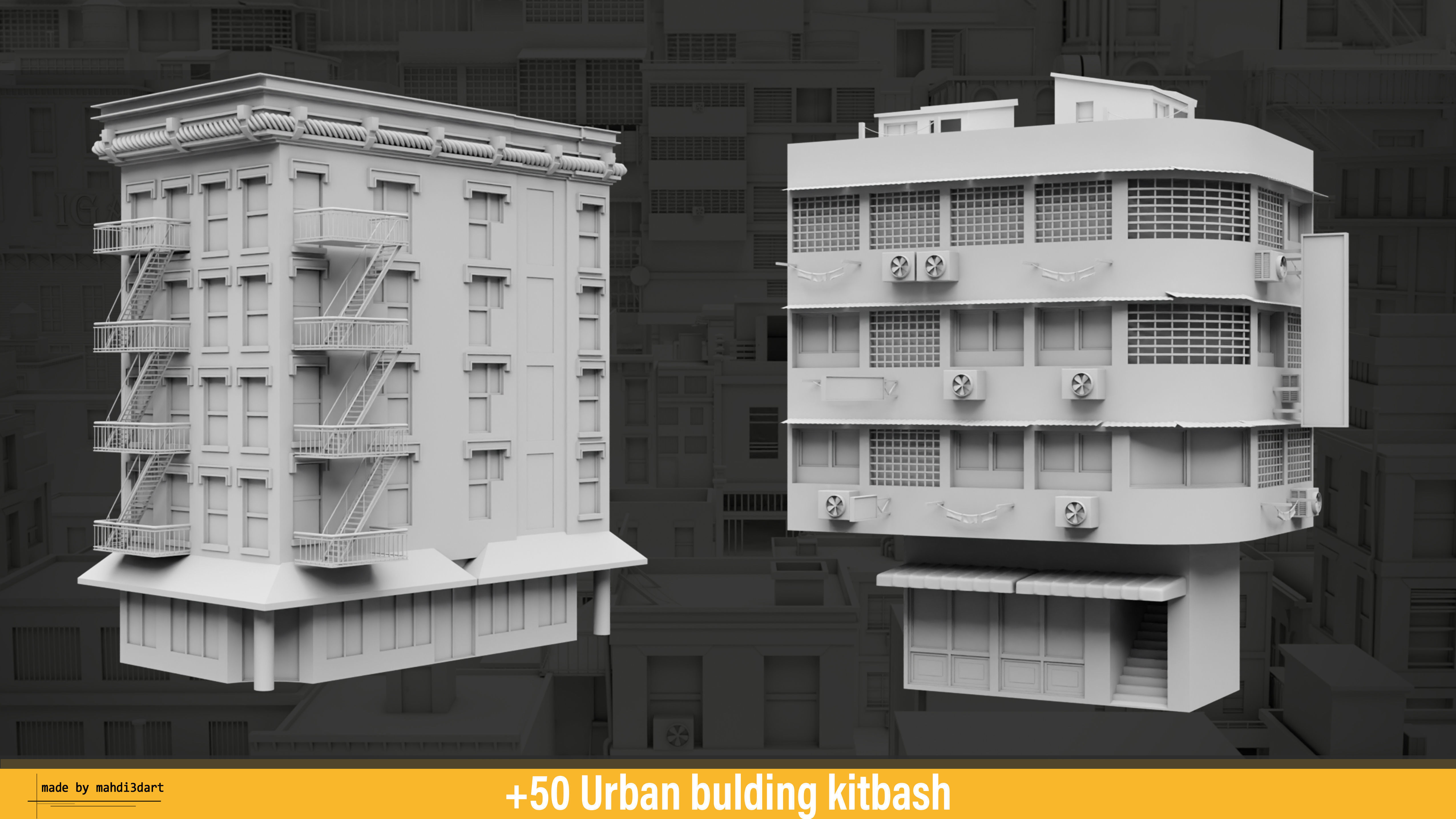 50 Urban building kitbash 3D model_6