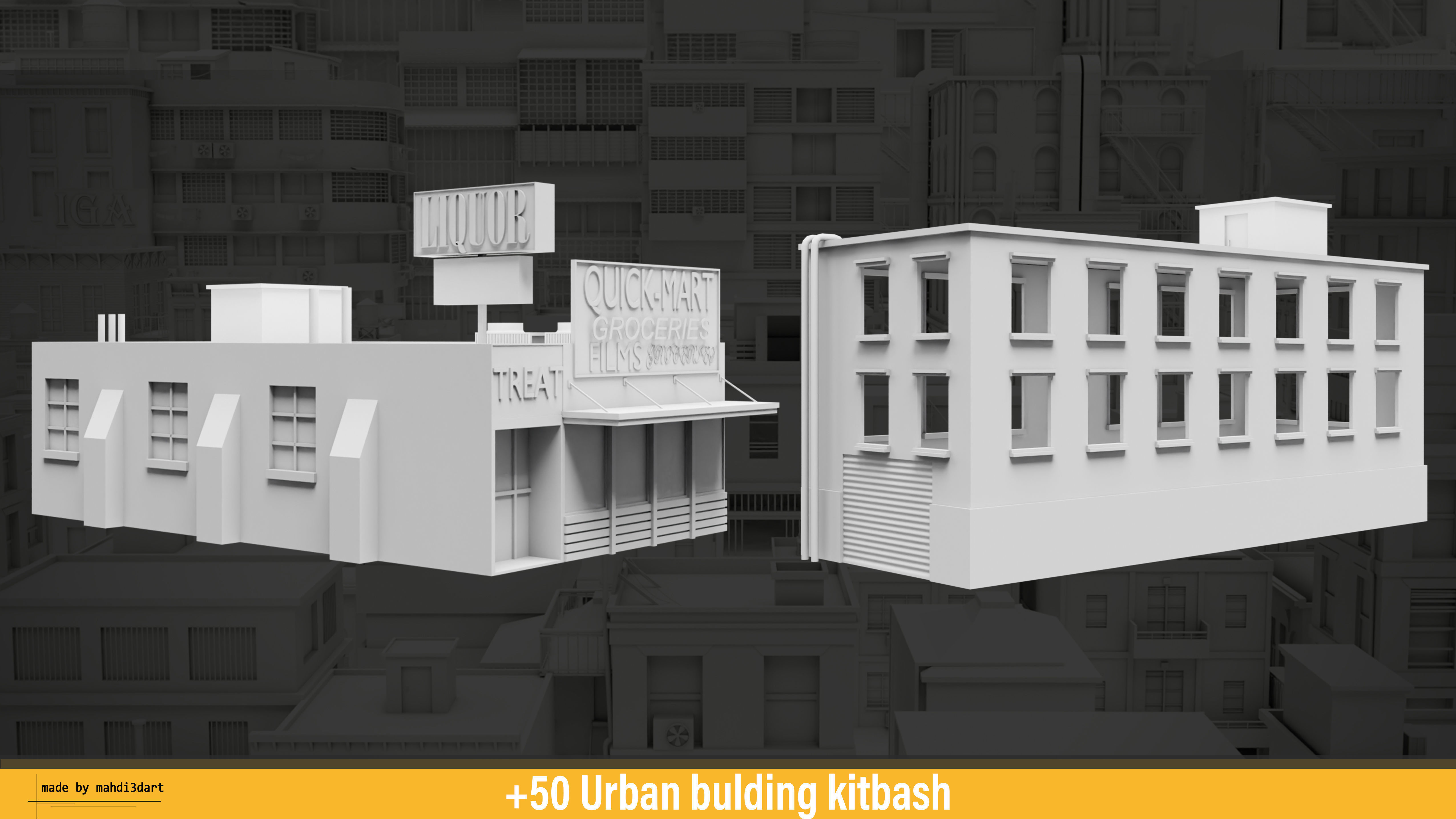 50 Urban building kitbash 3D model_14