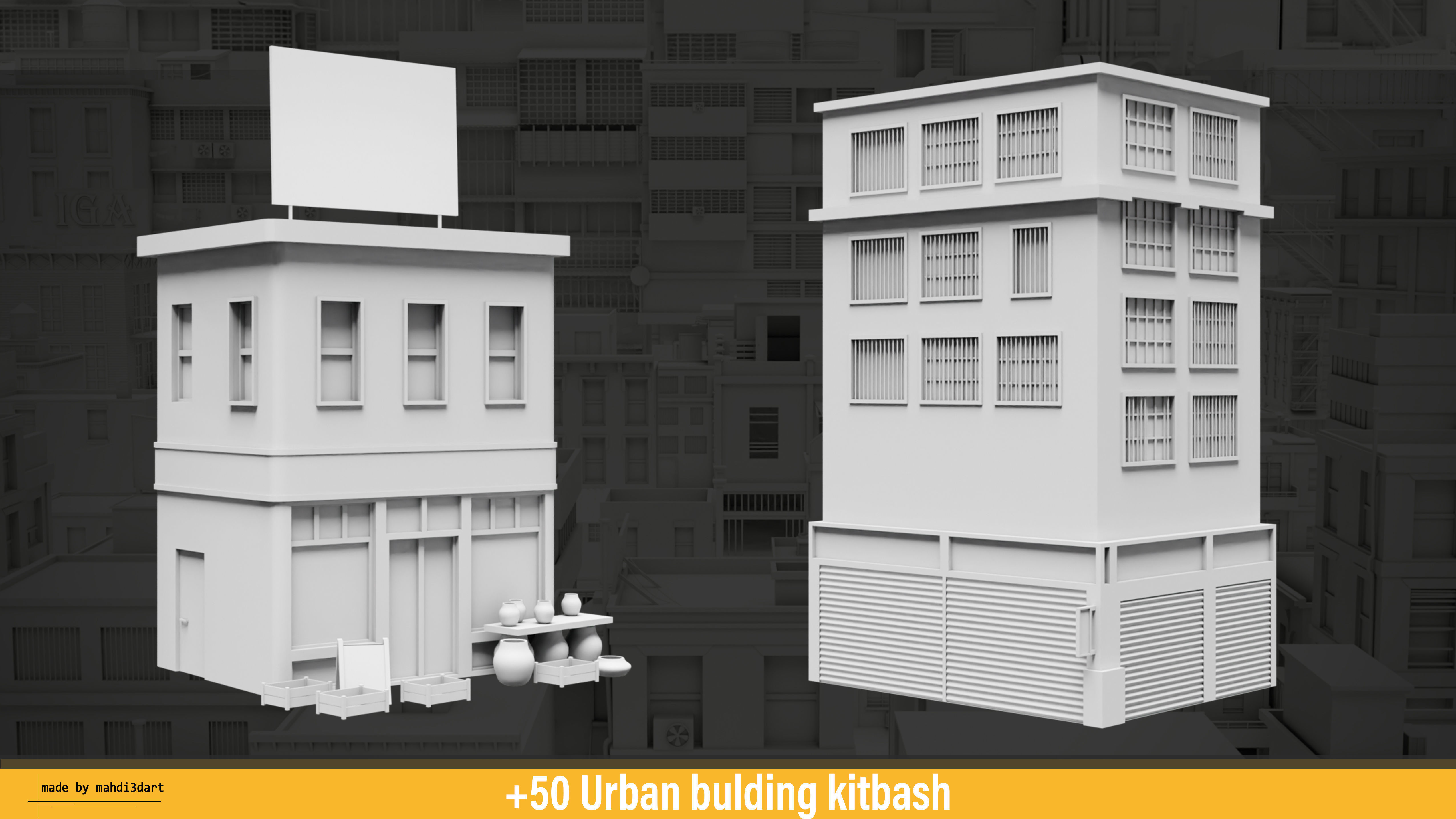 50 Urban building kitbash 3D model_26