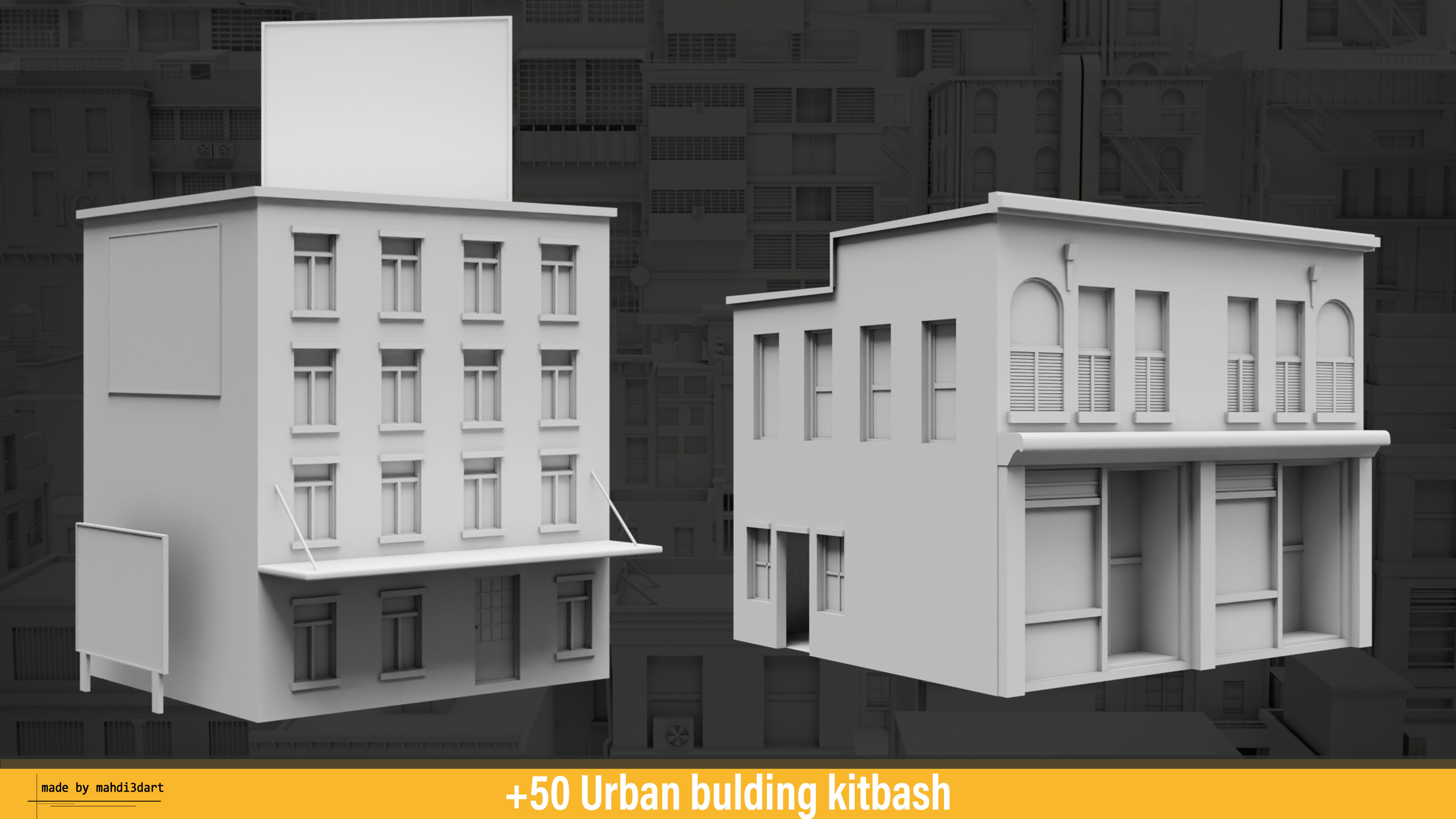 50 Urban building kitbash 3D model_21