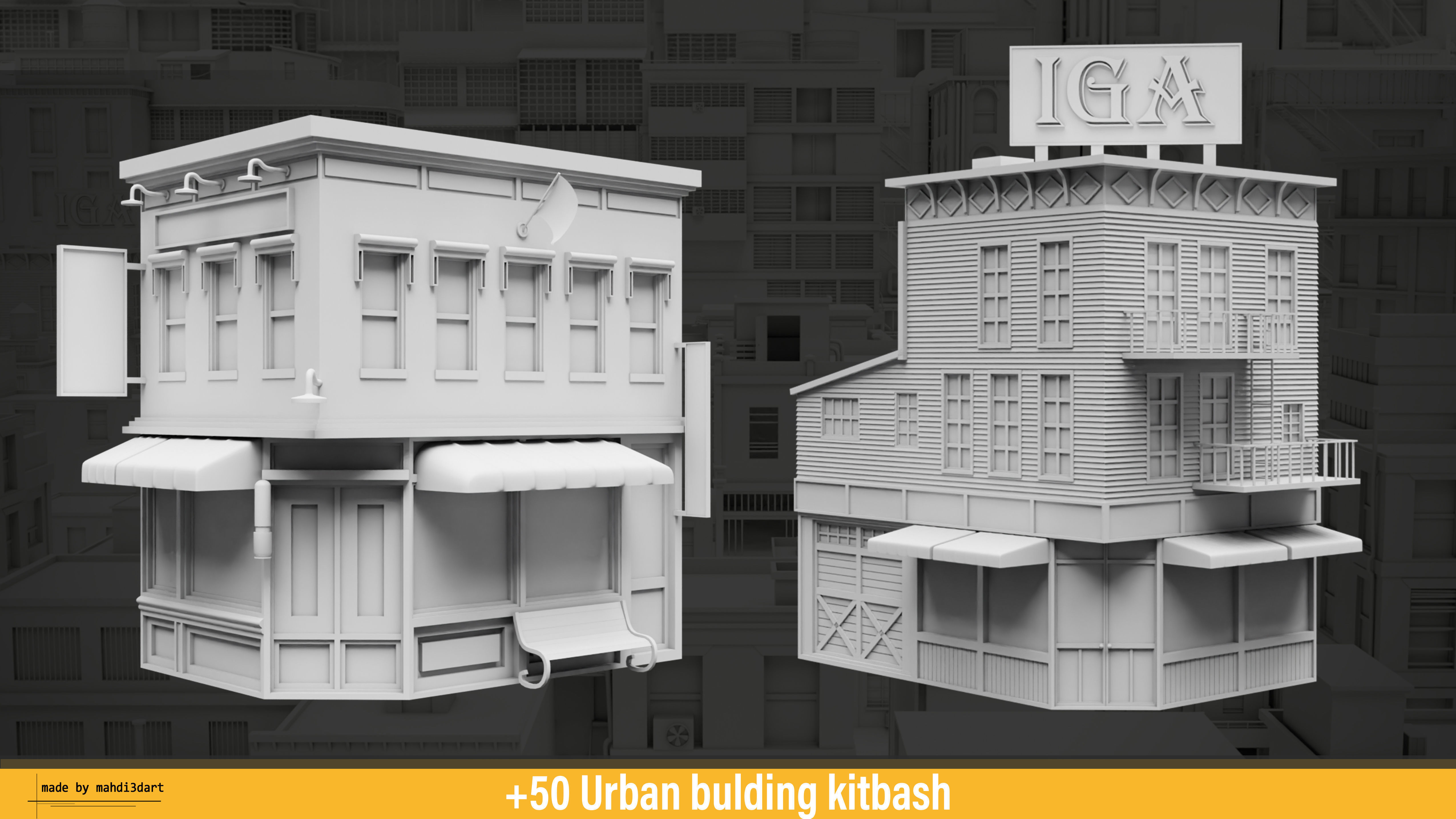 50 Urban building kitbash 3D model_25