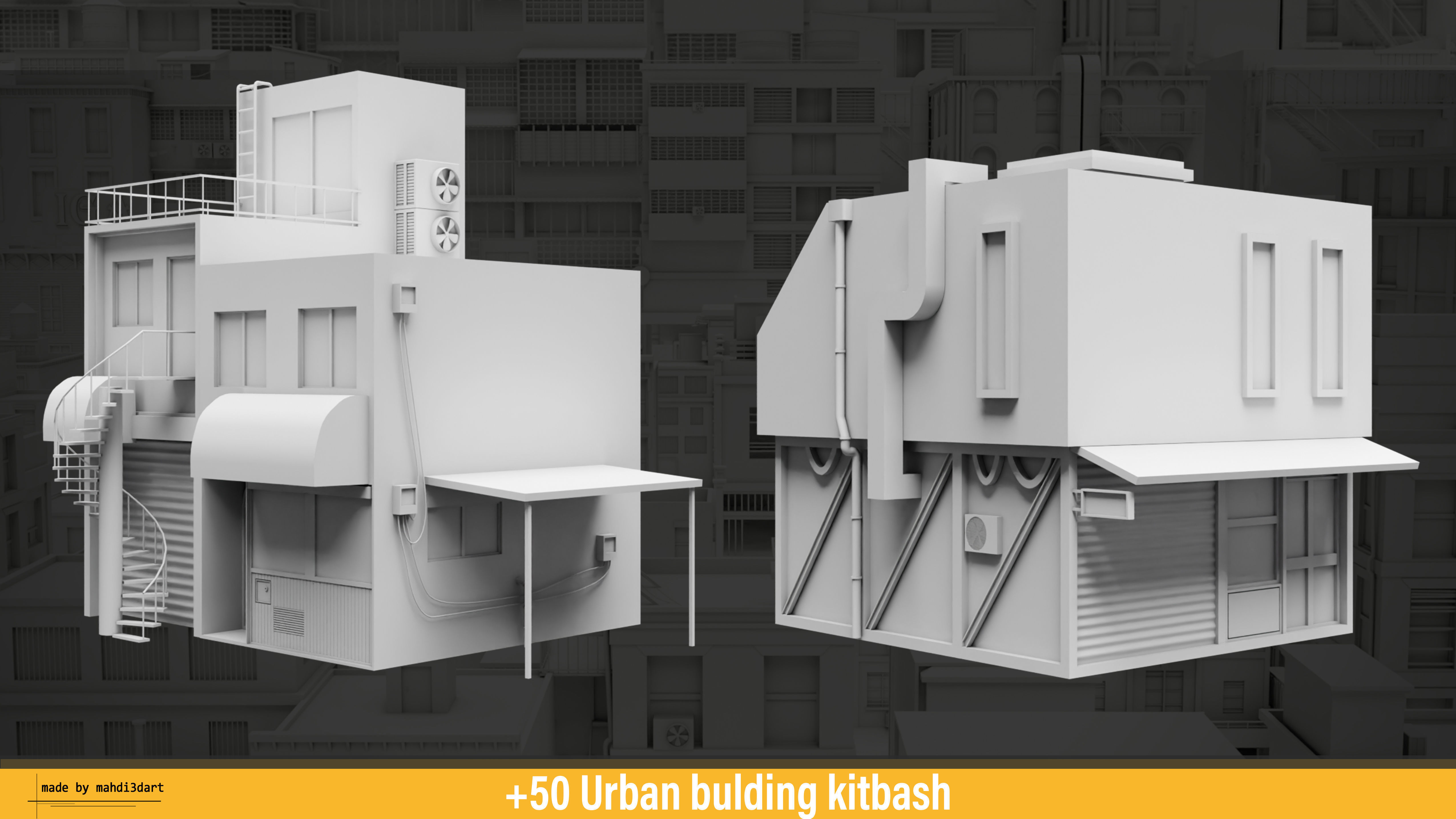 50 Urban building kitbash 3D model_9
