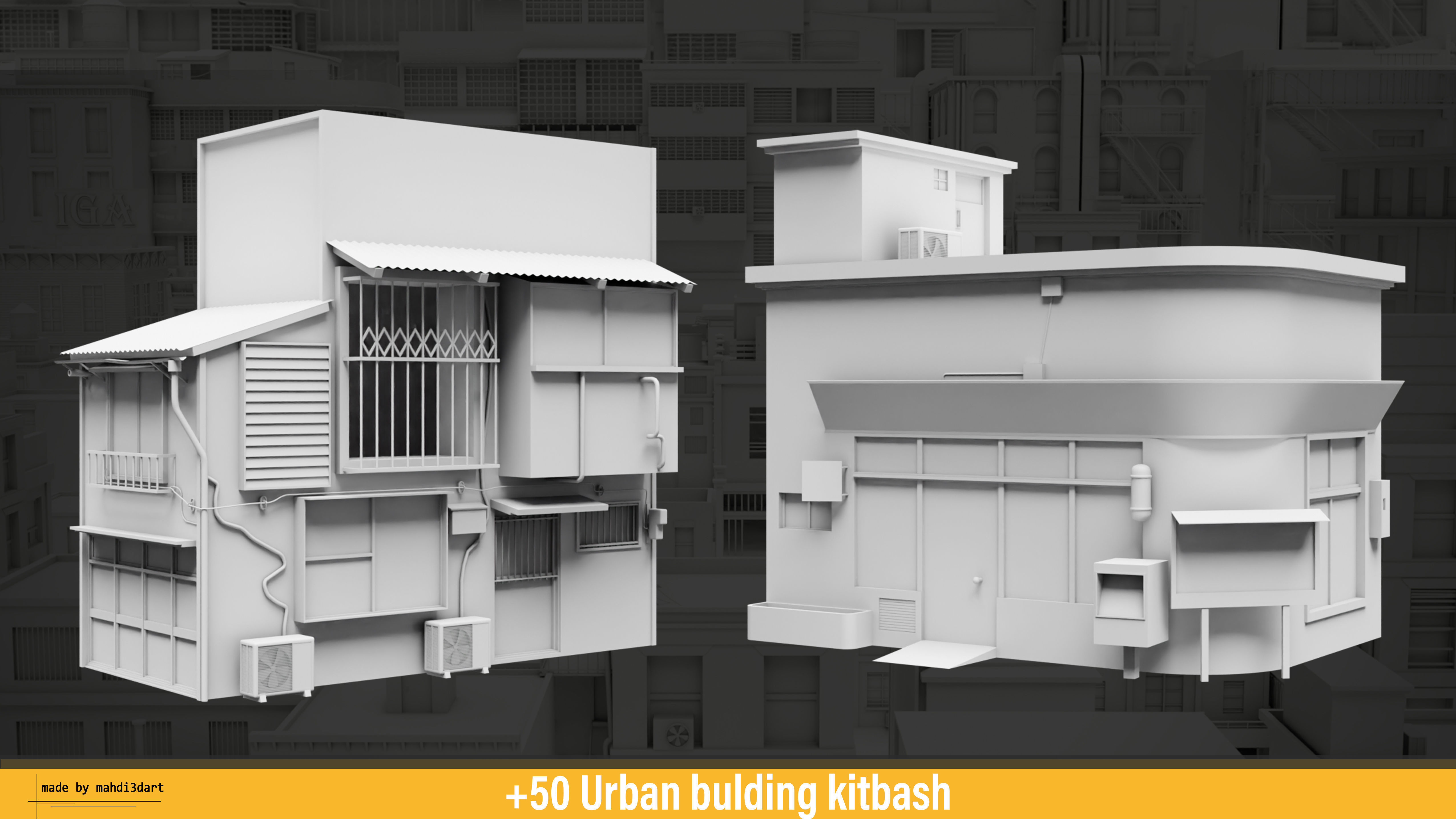 50 Urban building kitbash 3D model_11