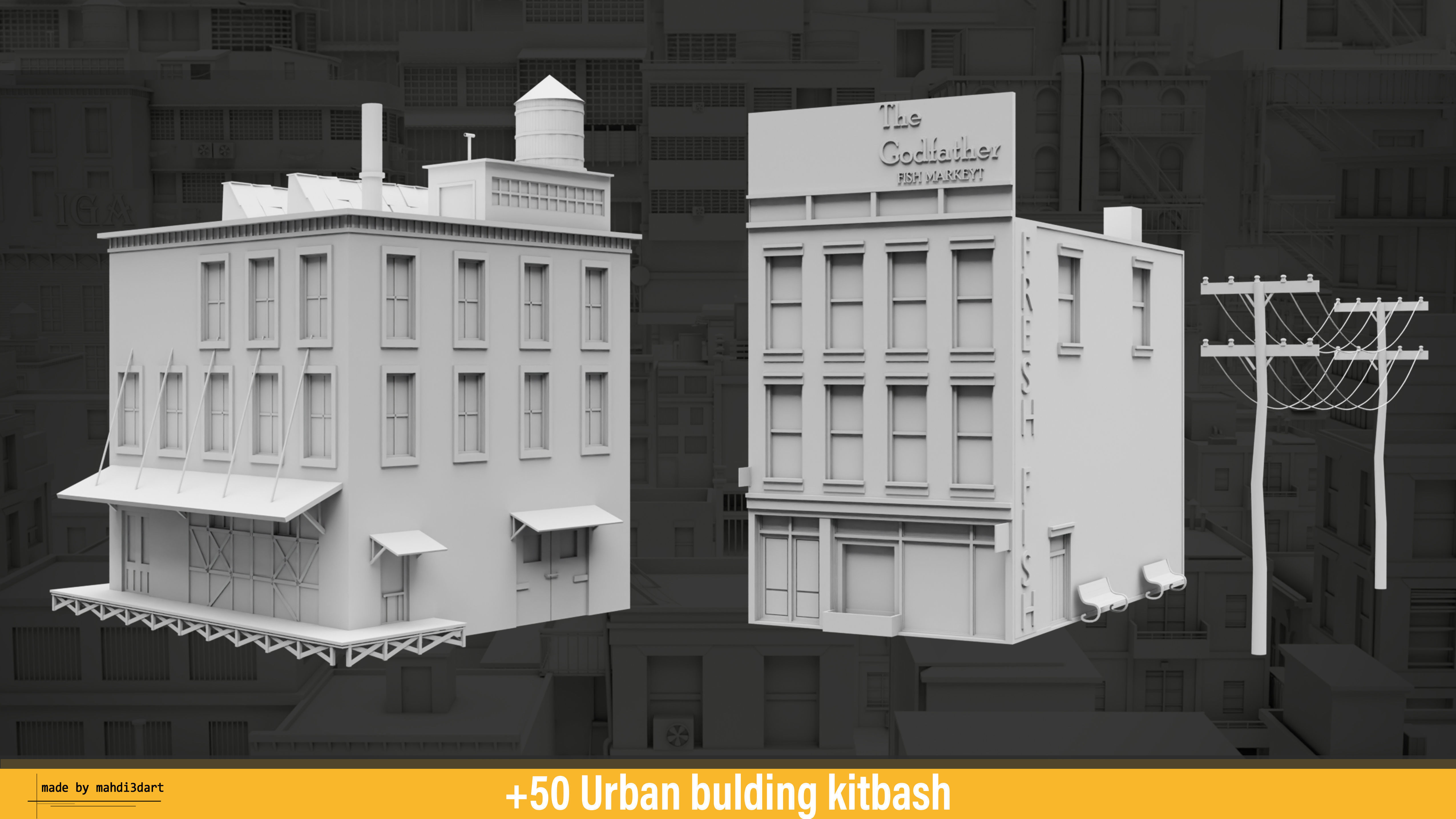 50 Urban building kitbash 3D model_24
