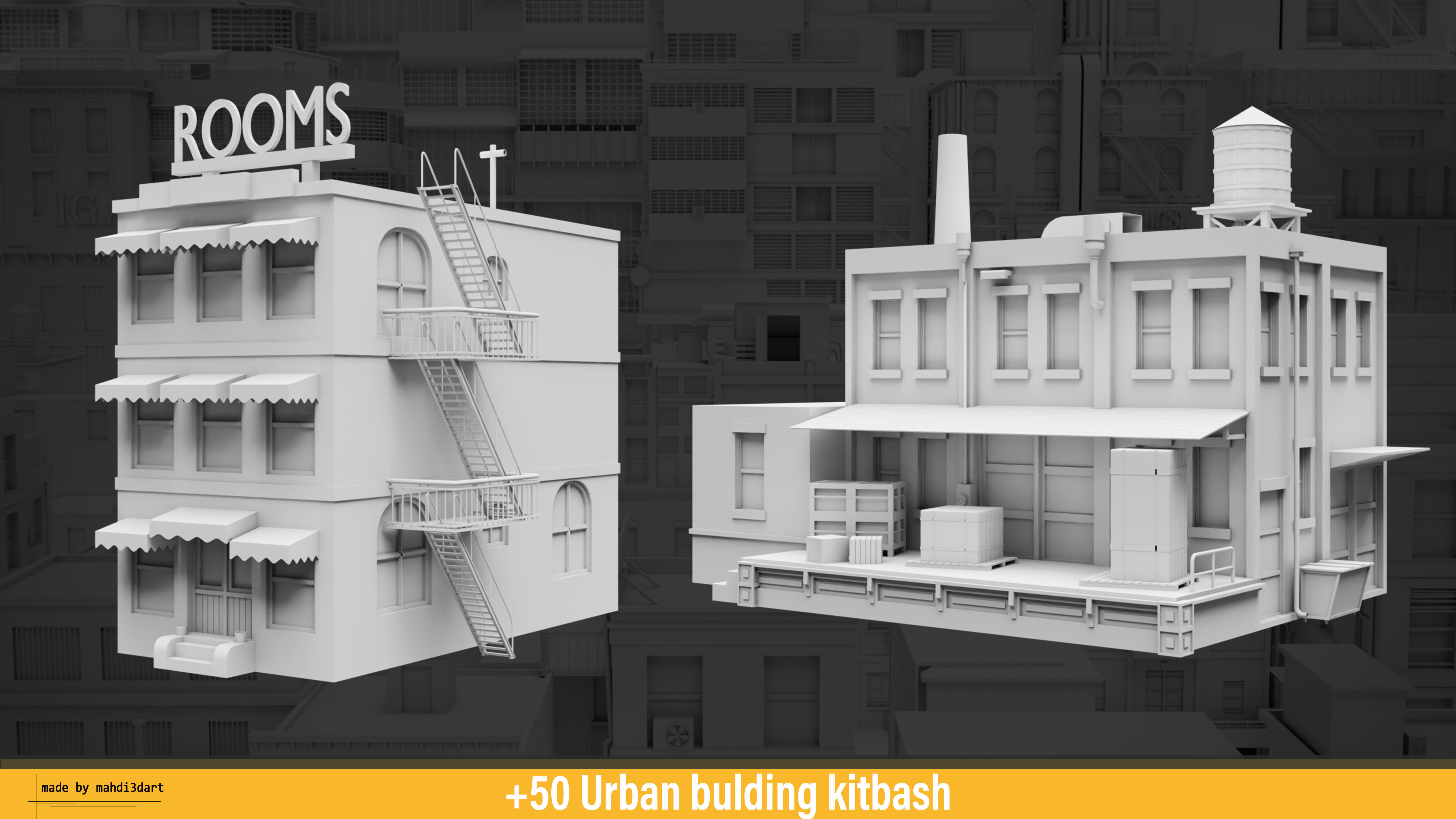 50 Urban building kitbash 3D model_22
