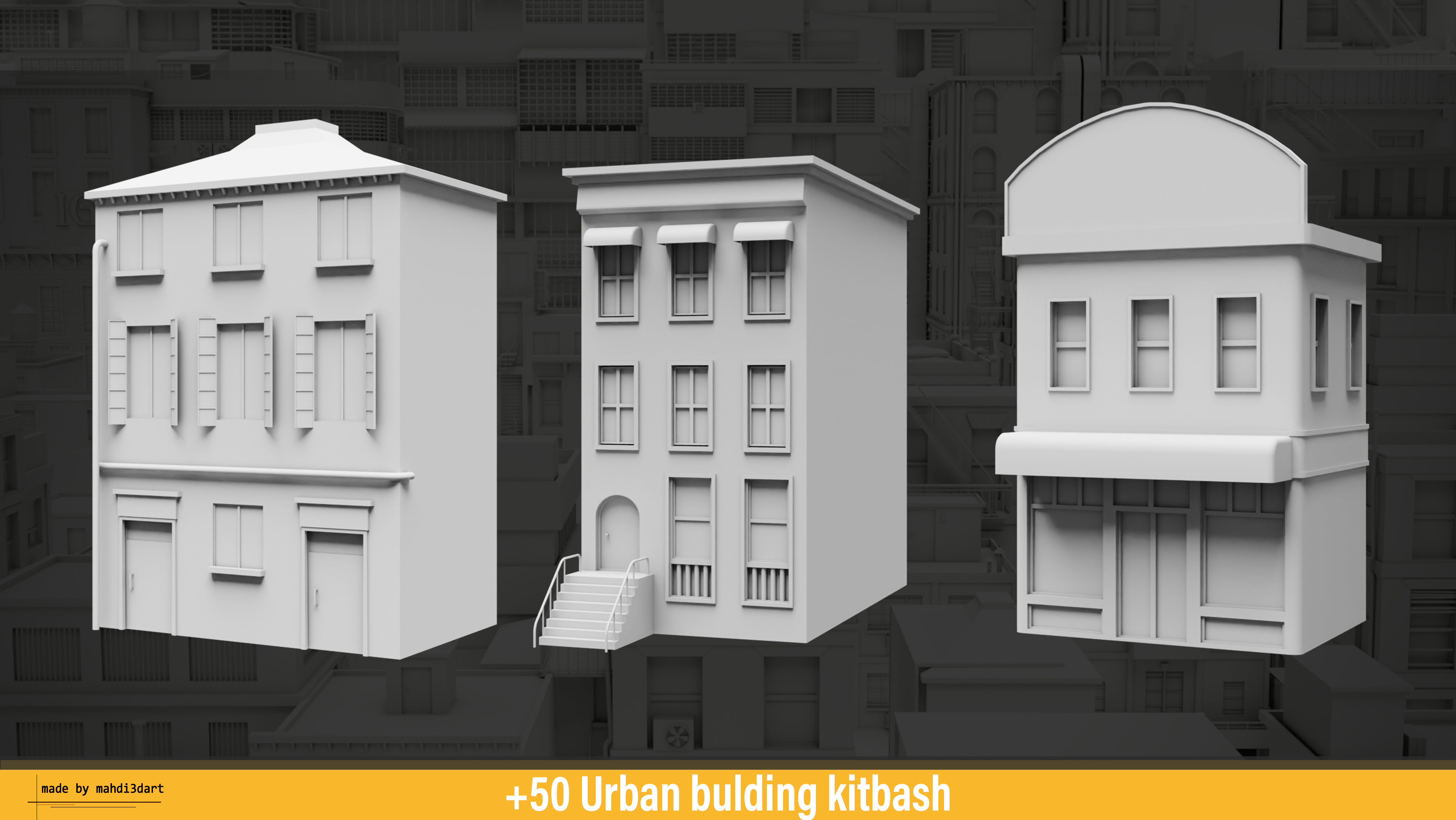 50 Urban building kitbash 3D model_15