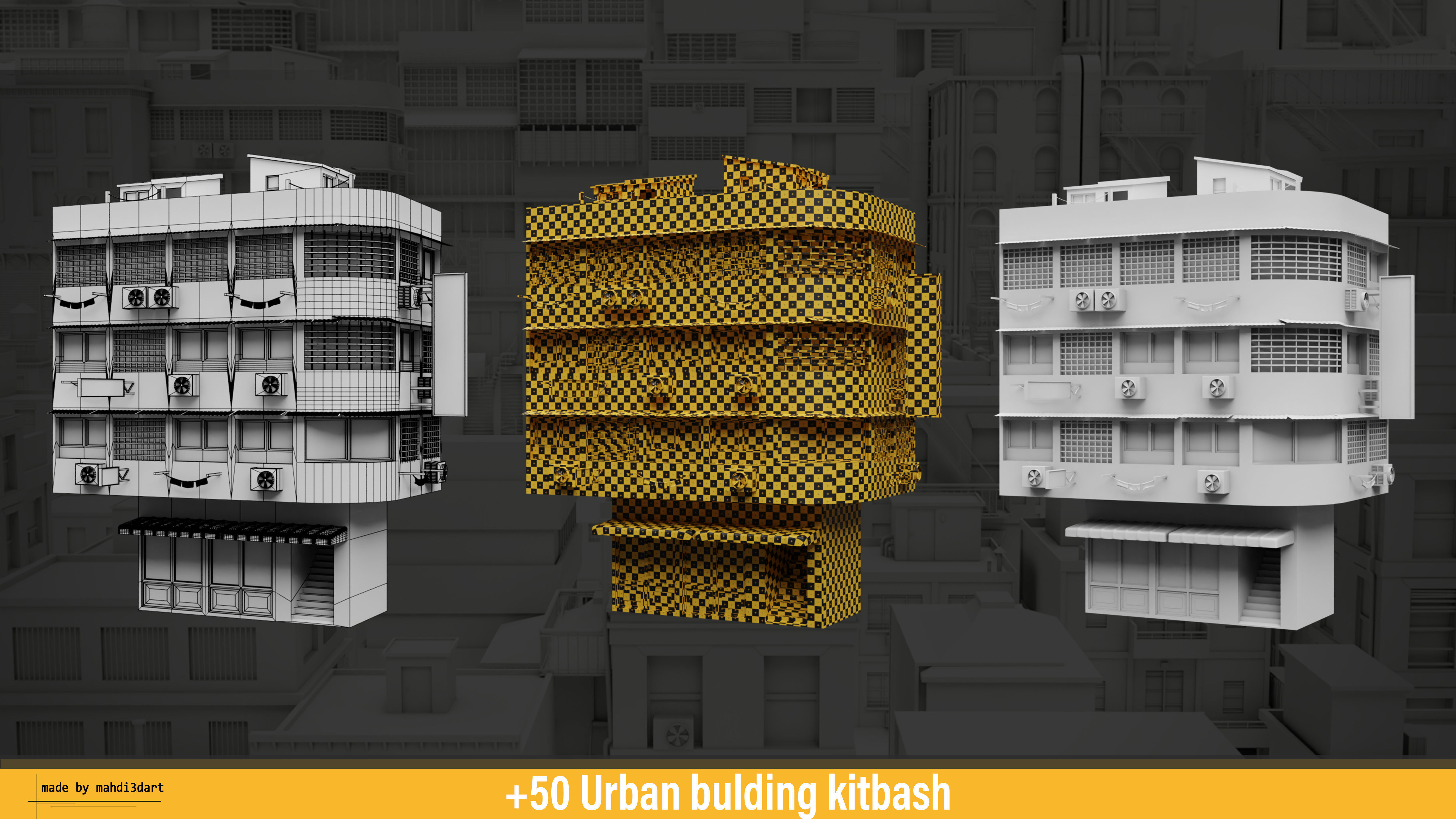 50 Urban building kitbash 3D model_2