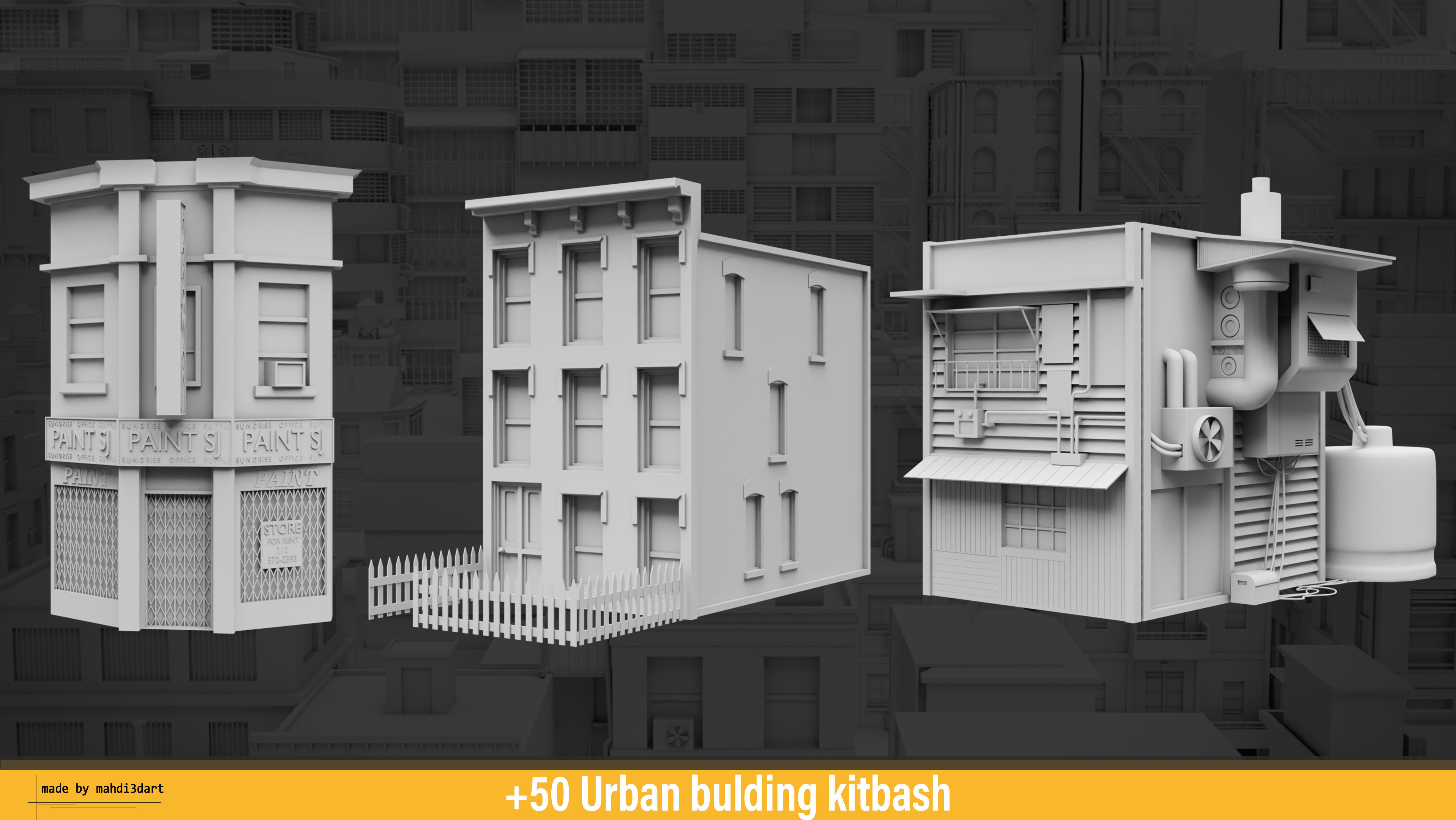 50 Urban building kitbash 3D model_17