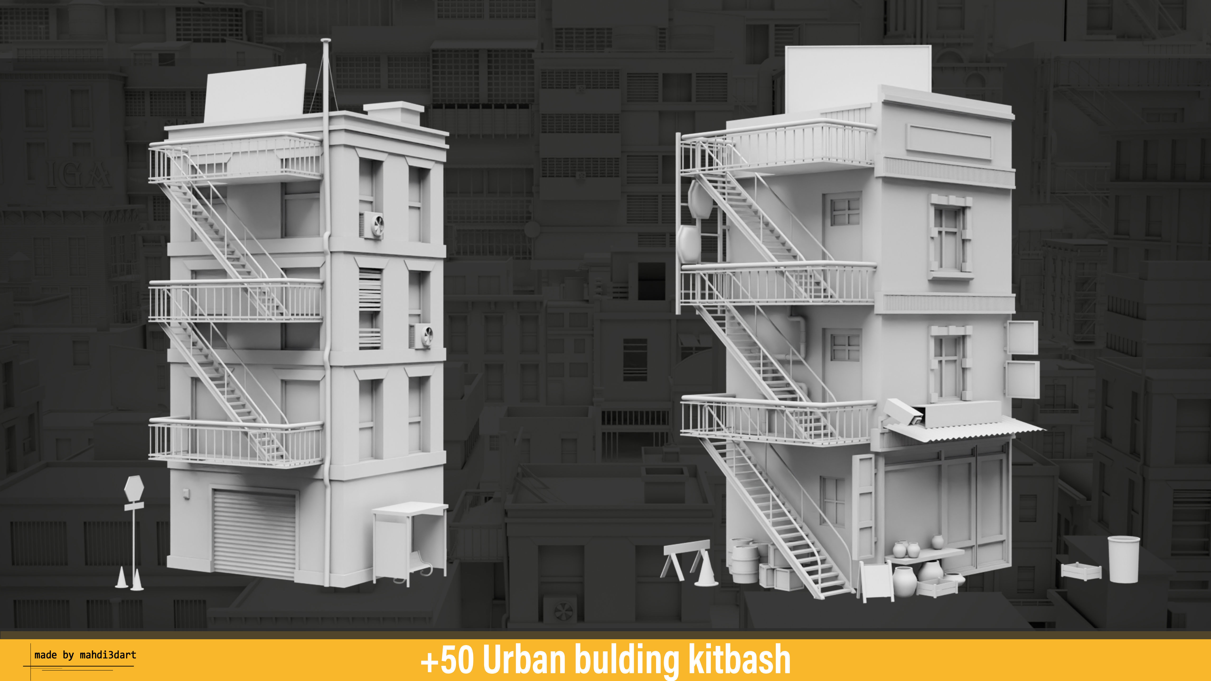 50 Urban building kitbash 3D model_19