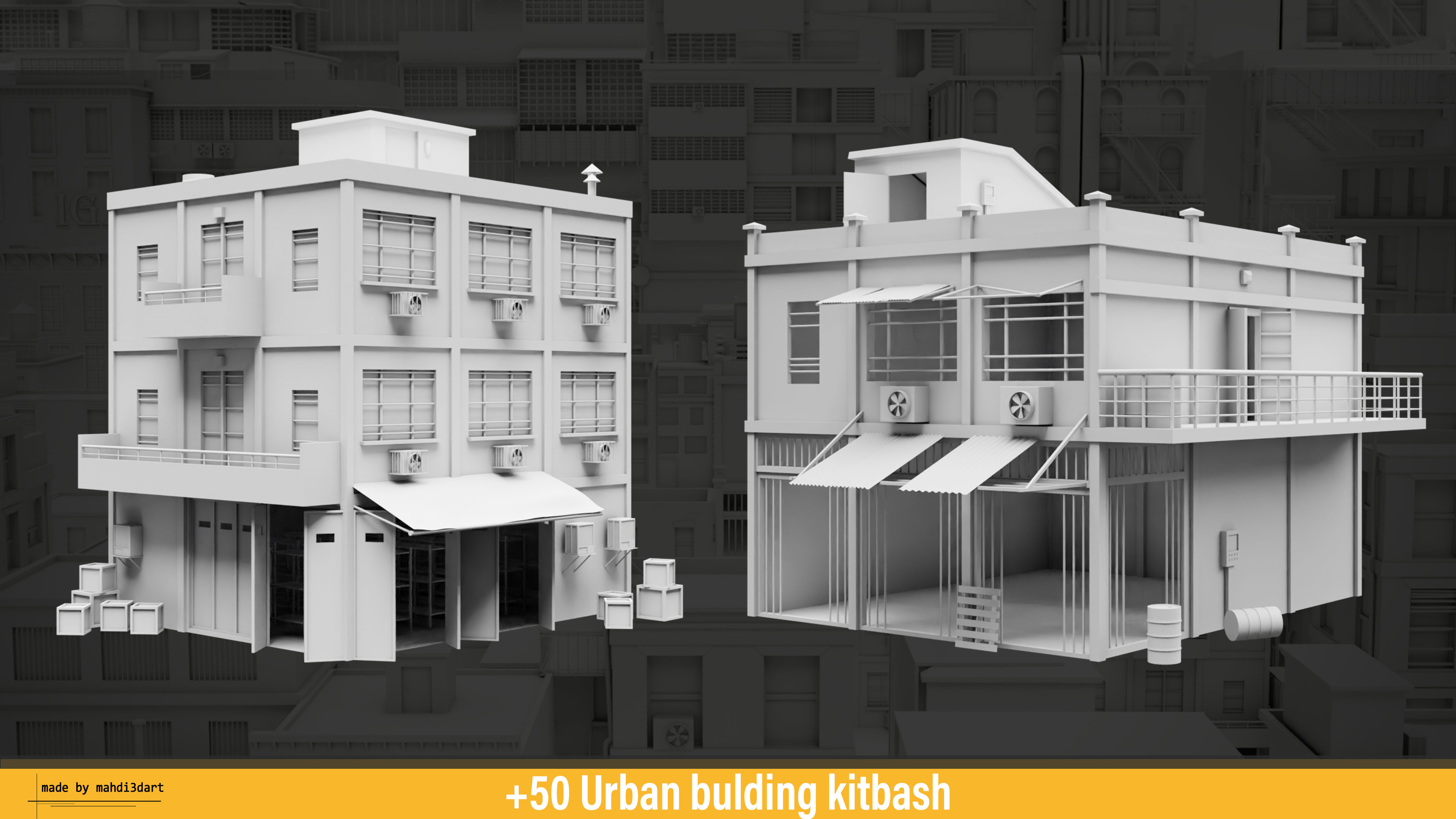 50 Urban building kitbash 3D model_16