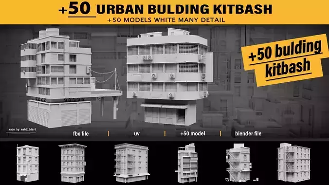 50 Urban building kitbash 3D model