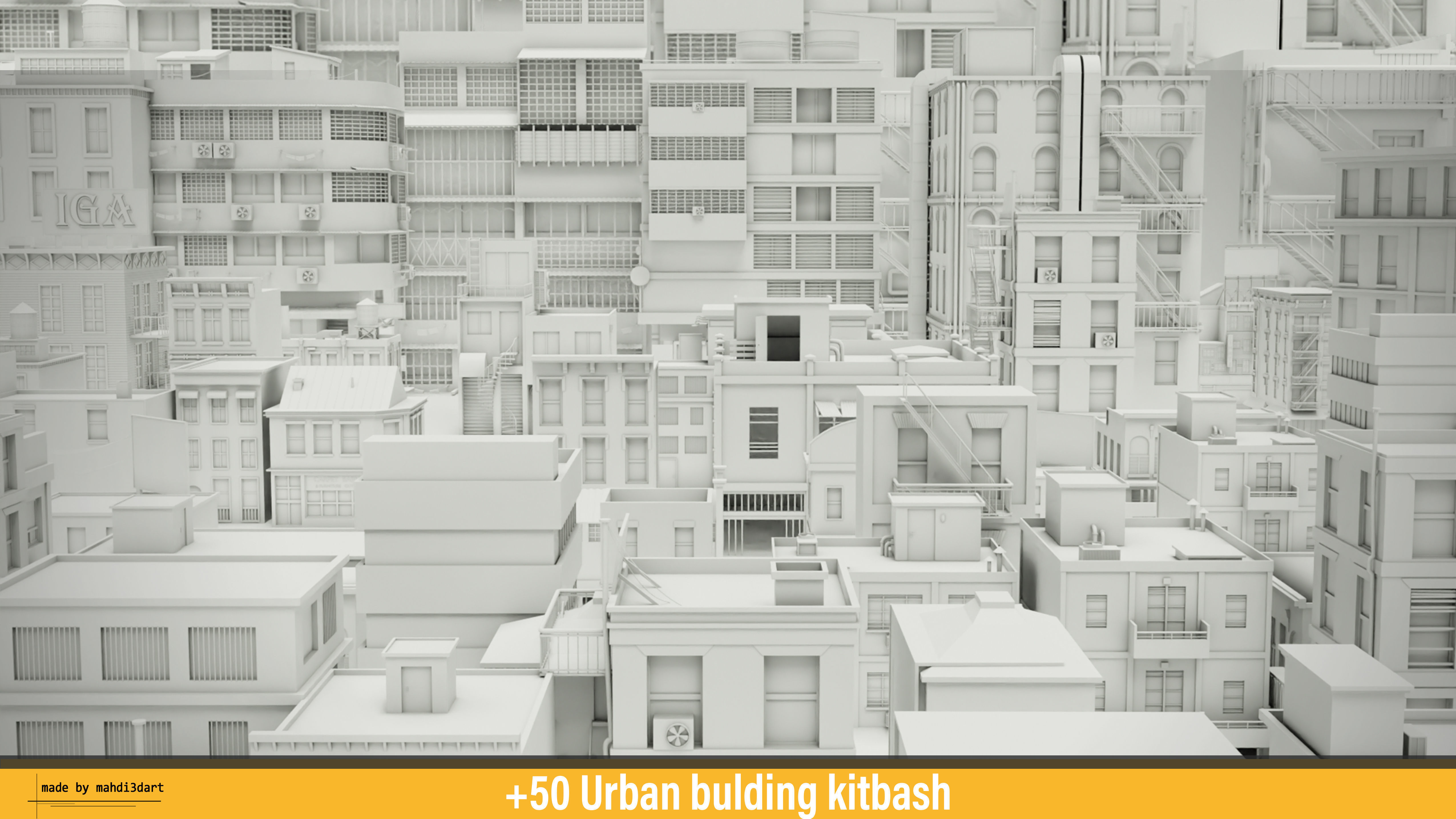50 Urban building kitbash 3D model_1