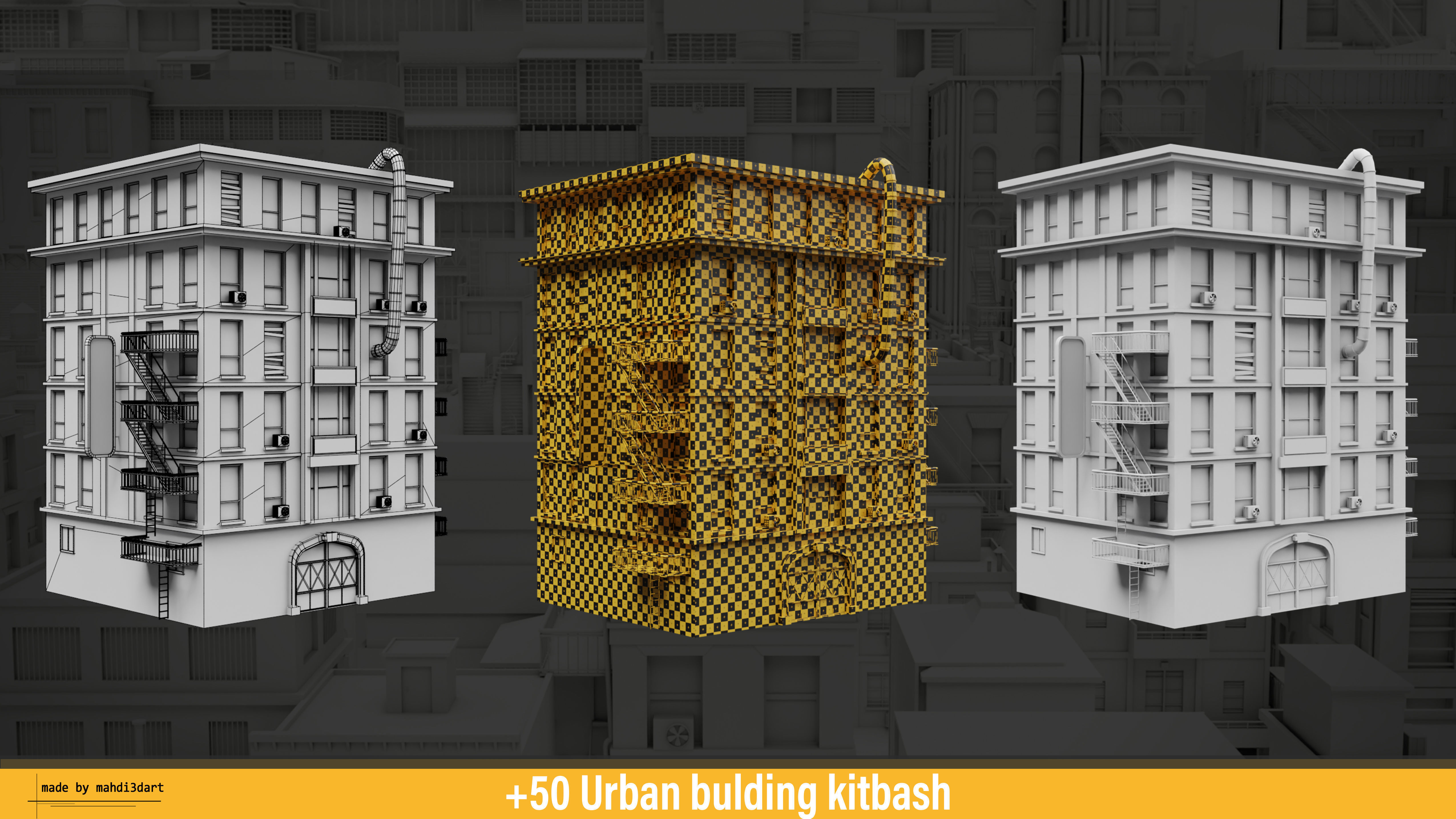 50 Urban building kitbash 3D model_5