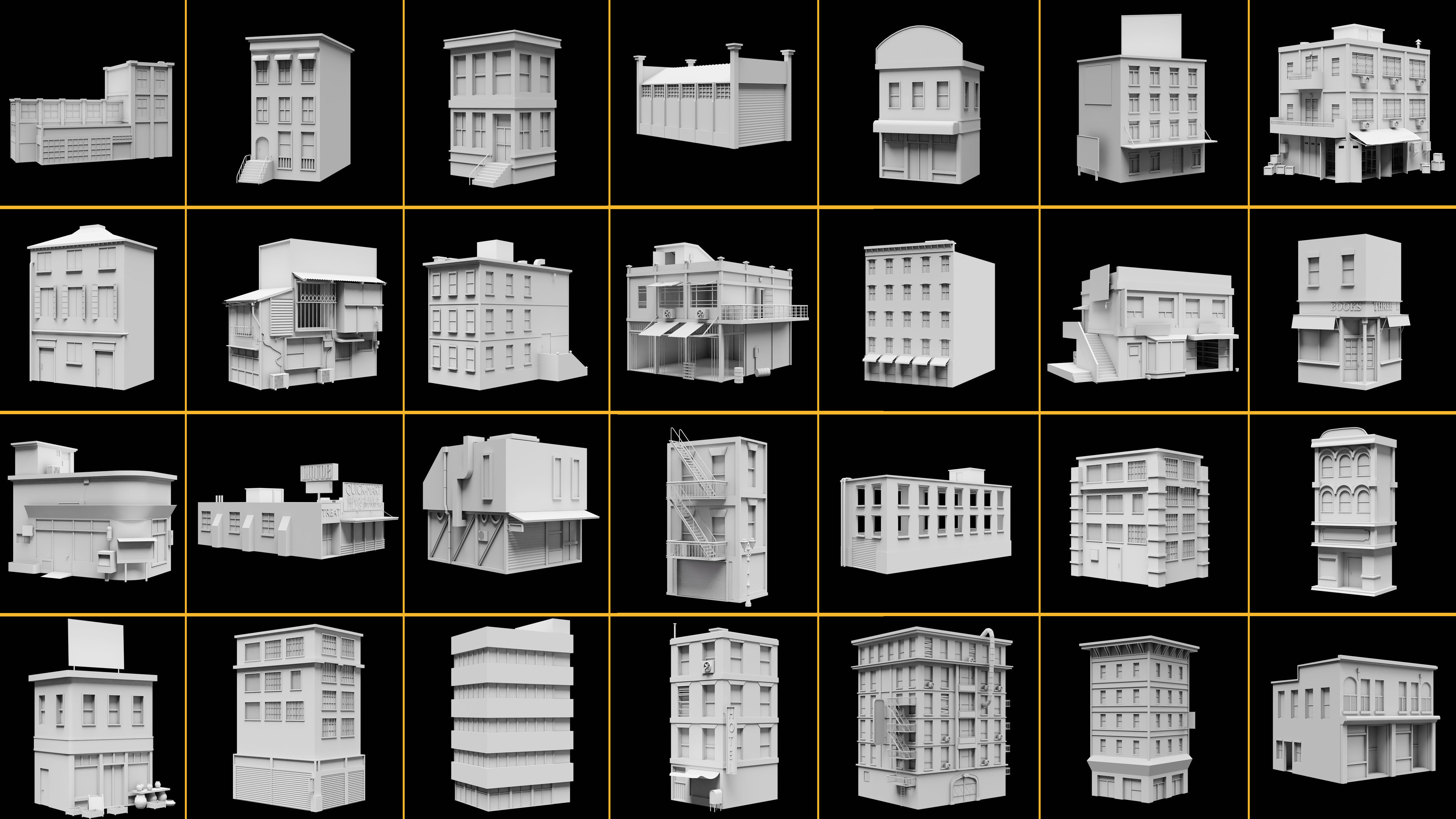 50 Urban building kitbash 3D model_29