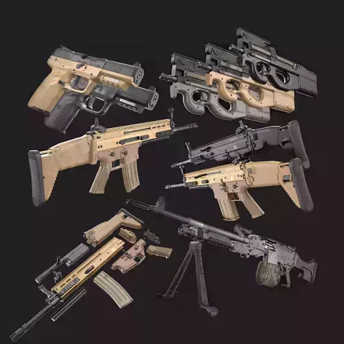 FN P90 Five-seveN SCAR-H SCAR-L M240 Bundle 3D Model Collection