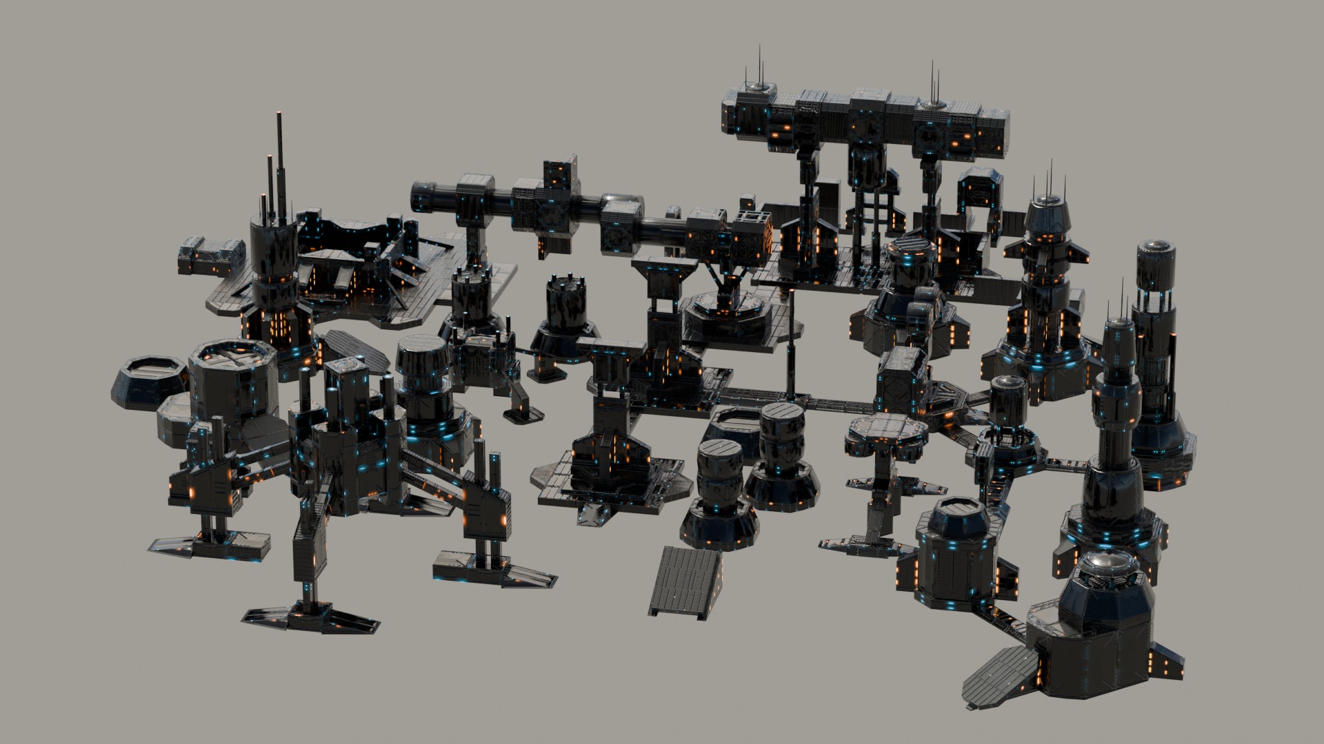 SCIFI building BUNDLE 4K TEXTURE Low-poly 3D model_1