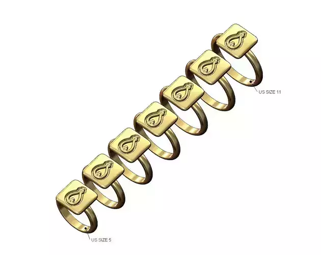 Bead crown square cushion top ring US sizes 5to11