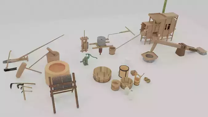 34 sets of old Japanese farm tool