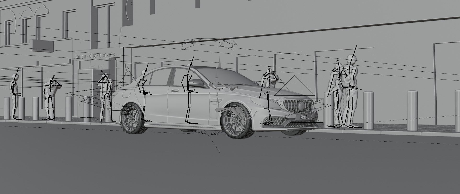 Car night animation scene 3D model_9
