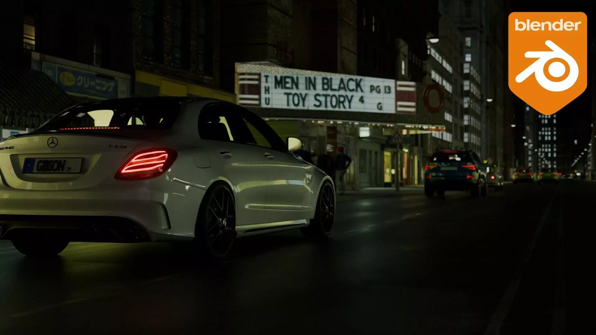 Car night animation scene 3D model_0