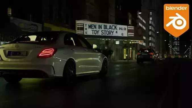 Car night animation scene 3D model