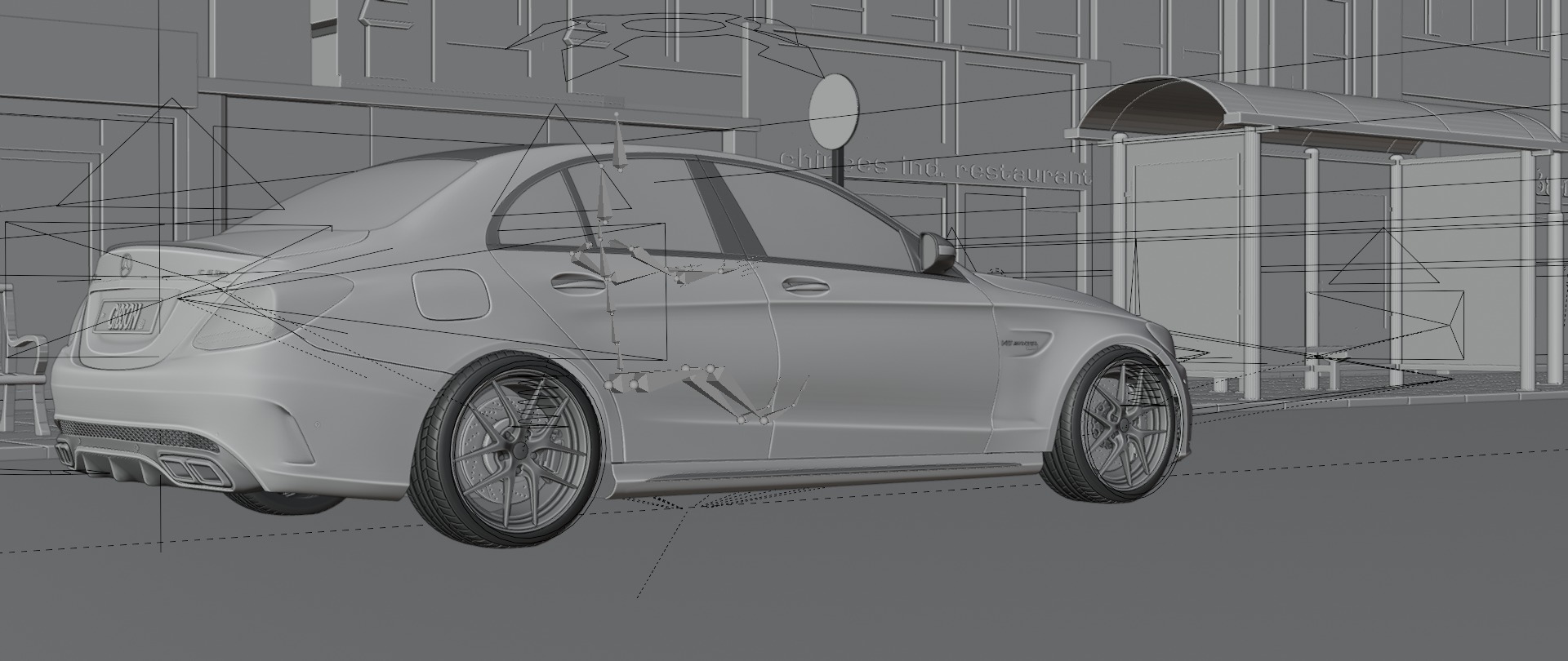 Car night animation scene 3D model_10