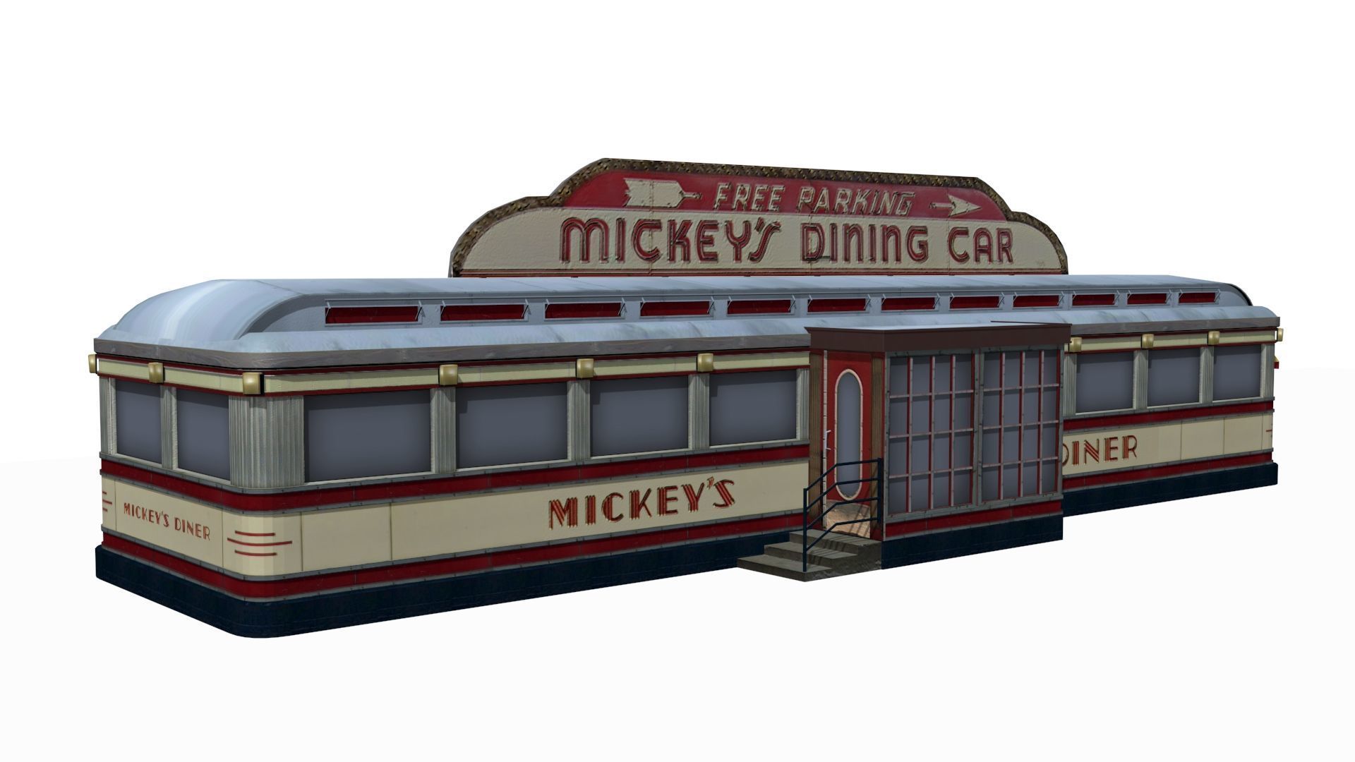 old dining Low-poly 3D model_2