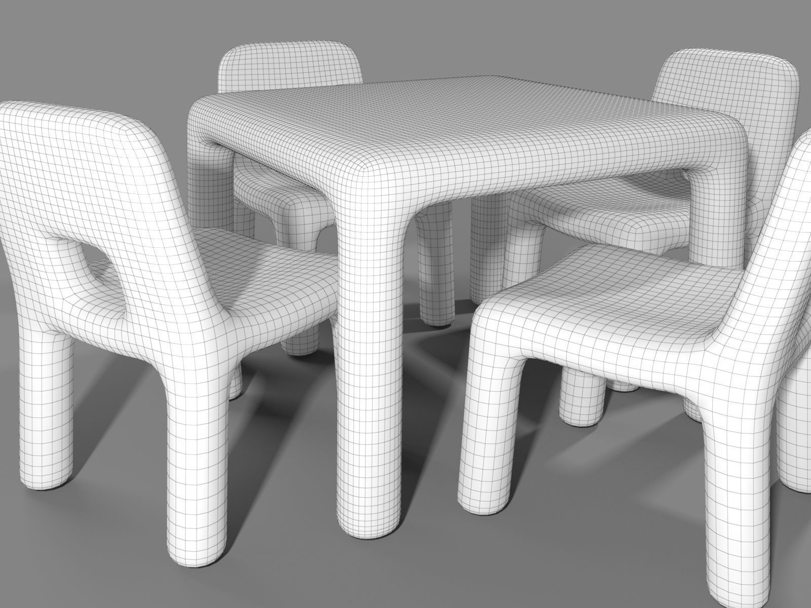 Plastic Chairs and Rectangular Table for Kids 3D model_5