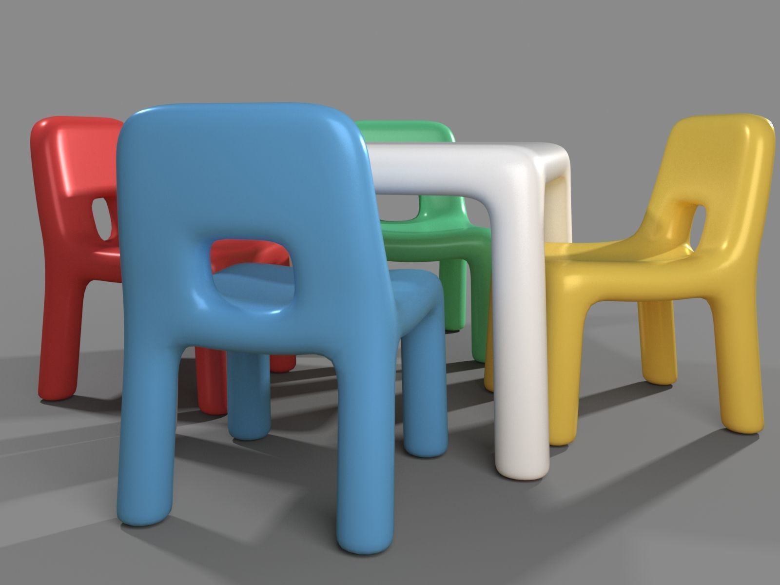 Plastic Chairs and Rectangular Table for Kids 3D model_8