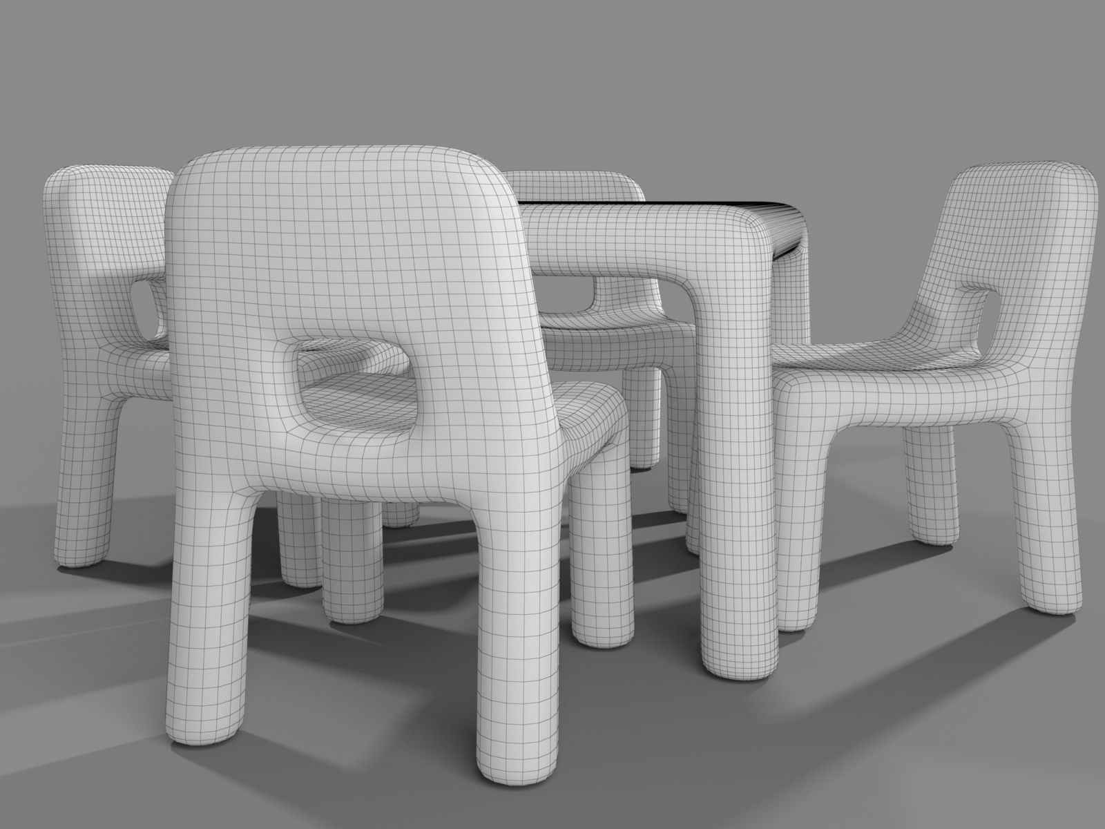 Plastic Chairs and Rectangular Table for Kids 3D model_9