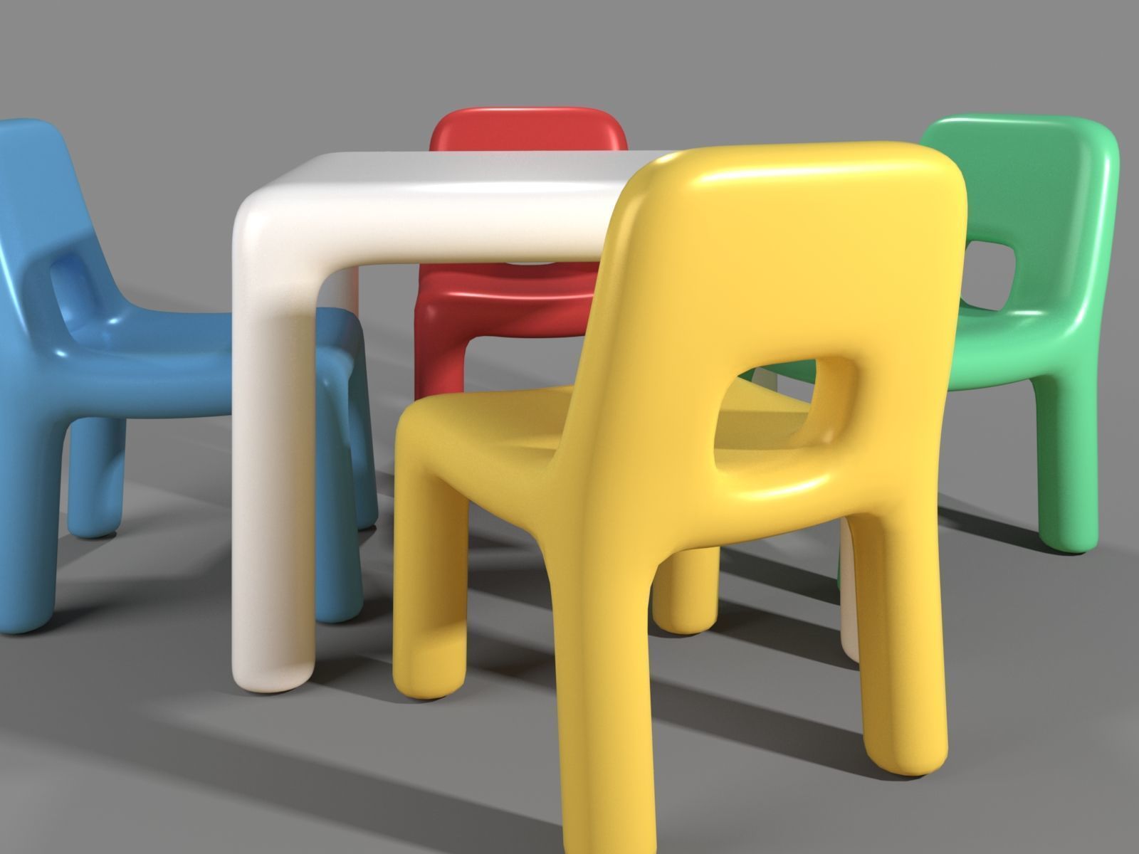 Plastic Chairs and Rectangular Table for Kids 3D model_2
