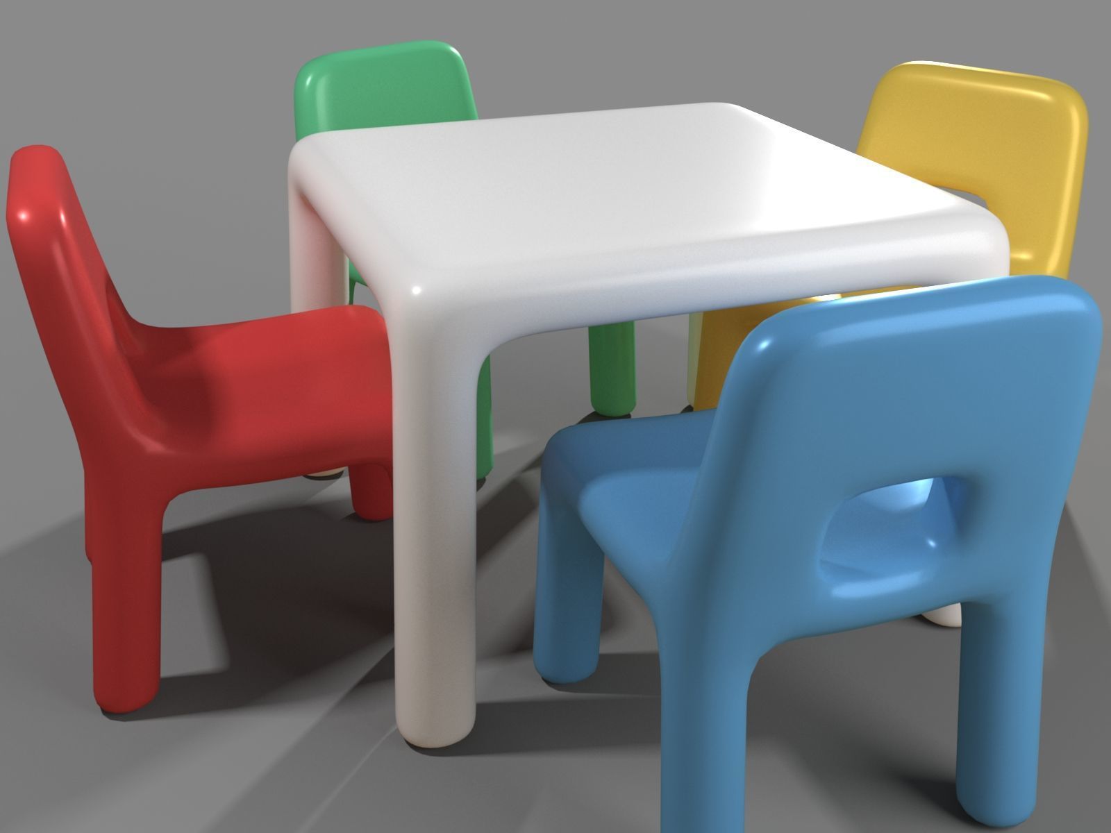 Plastic Chairs and Rectangular Table for Kids 3D model_6