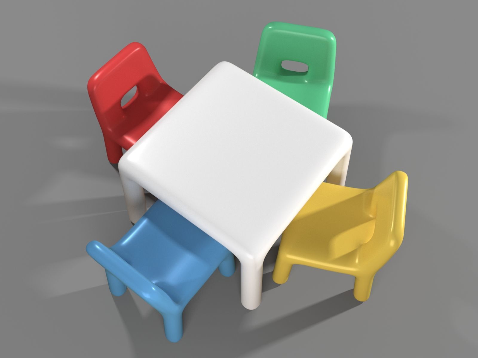 Plastic Chairs and Rectangular Table for Kids 3D model_10