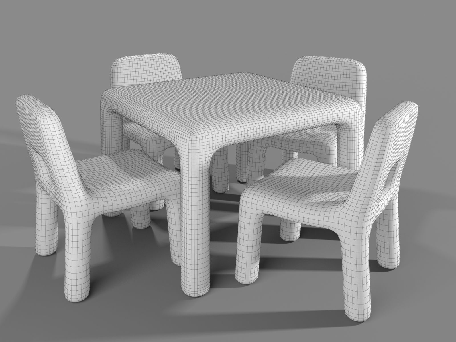 Plastic Chairs and Rectangular Table for Kids 3D model_1