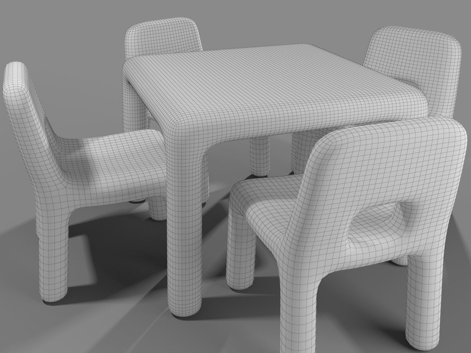 Plastic Chairs and Rectangular Table for Kids 3D model_7