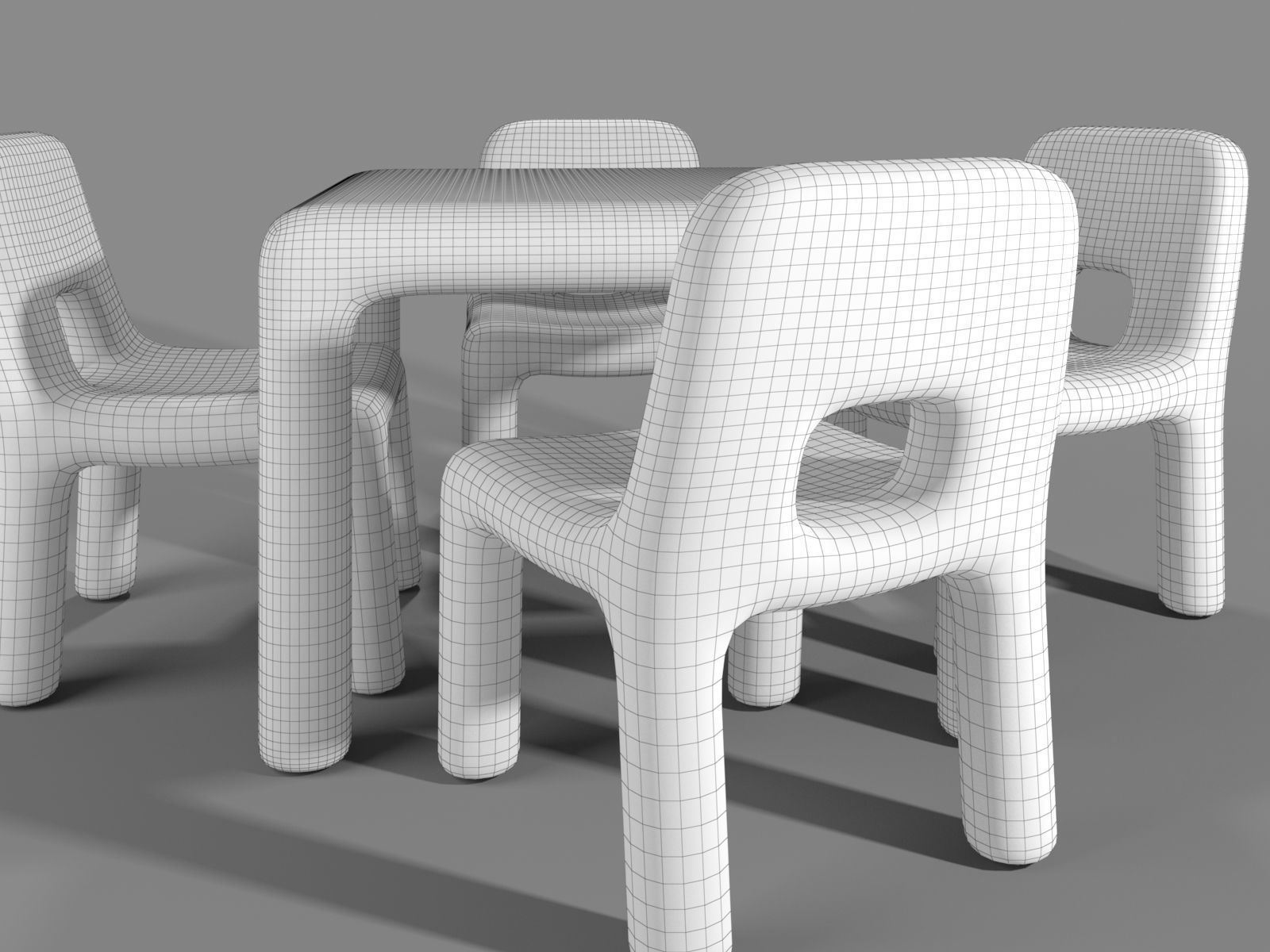 Plastic Chairs and Rectangular Table for Kids 3D model_3
