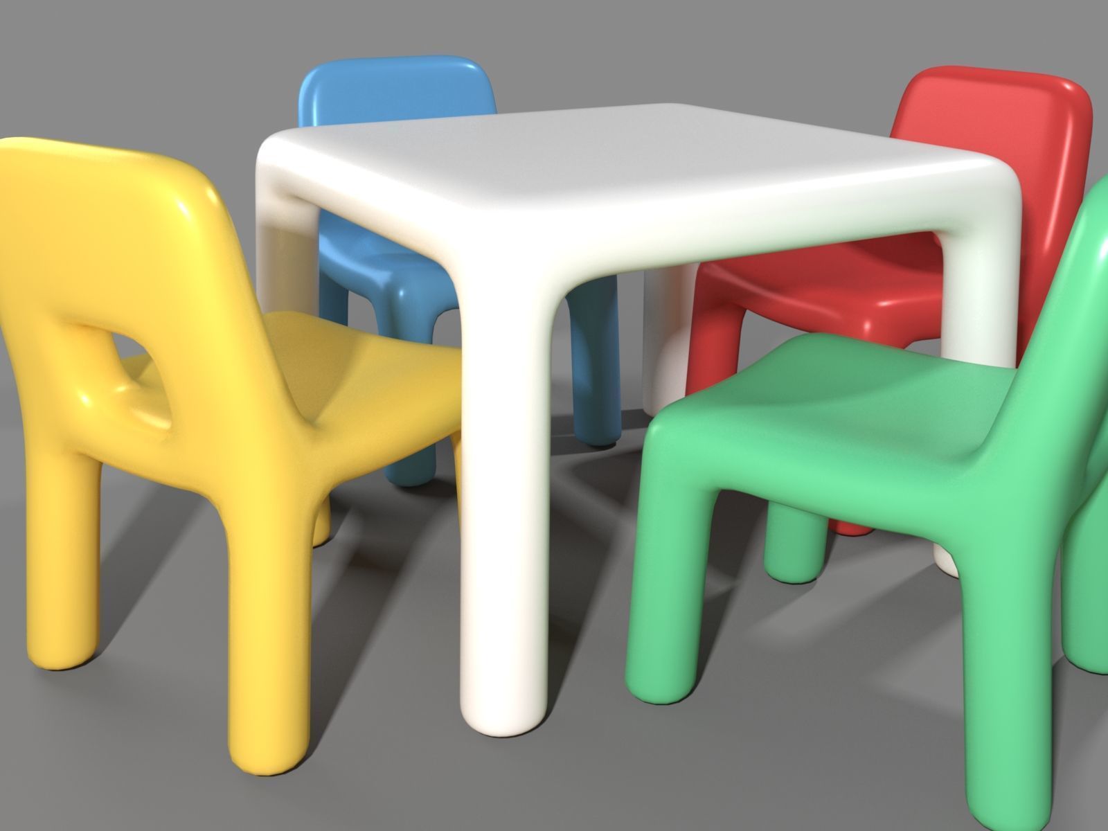 Plastic Chairs and Rectangular Table for Kids 3D model_4