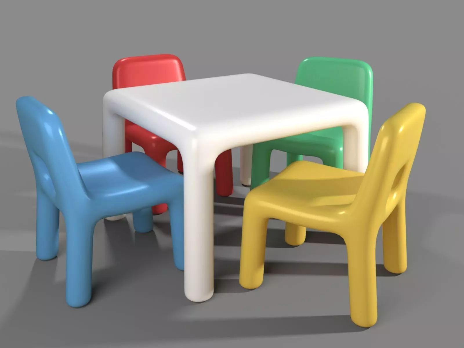 Plastic Chairs and Rectangular Table for Kids 3D model_0