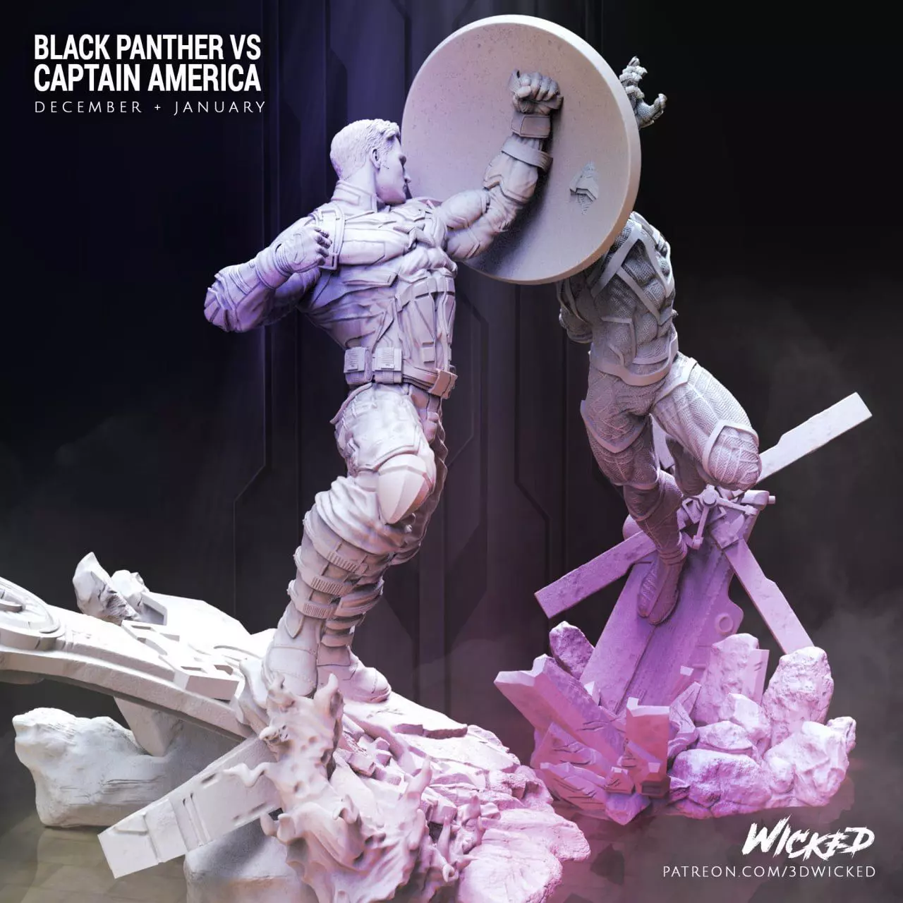 3D Printable Model Black Panther vs Captain America 3D print model