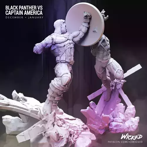 3D Printable Model Black Panther vs Captain America