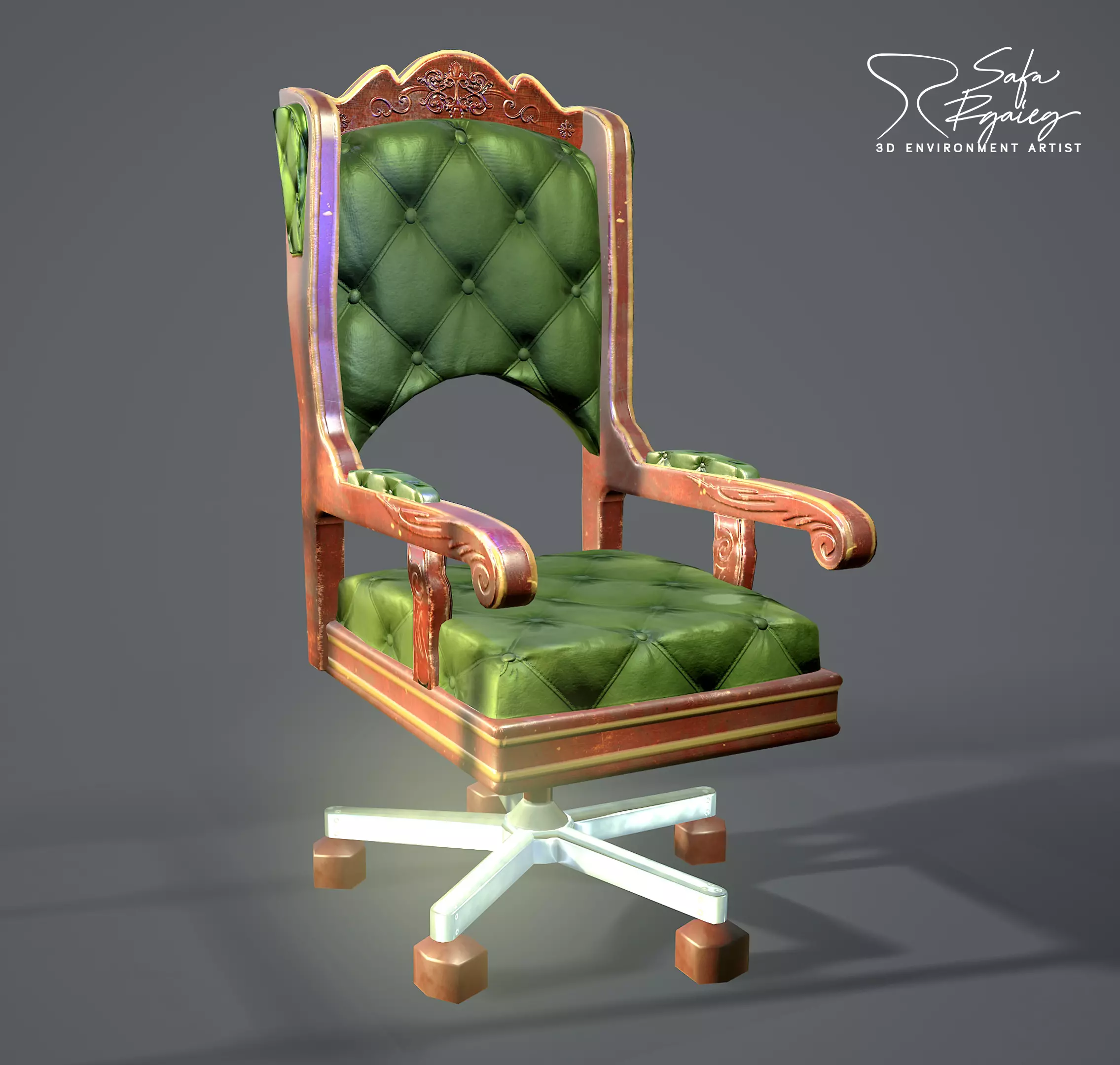 Office Boss Chair Low-poly 3D model_0