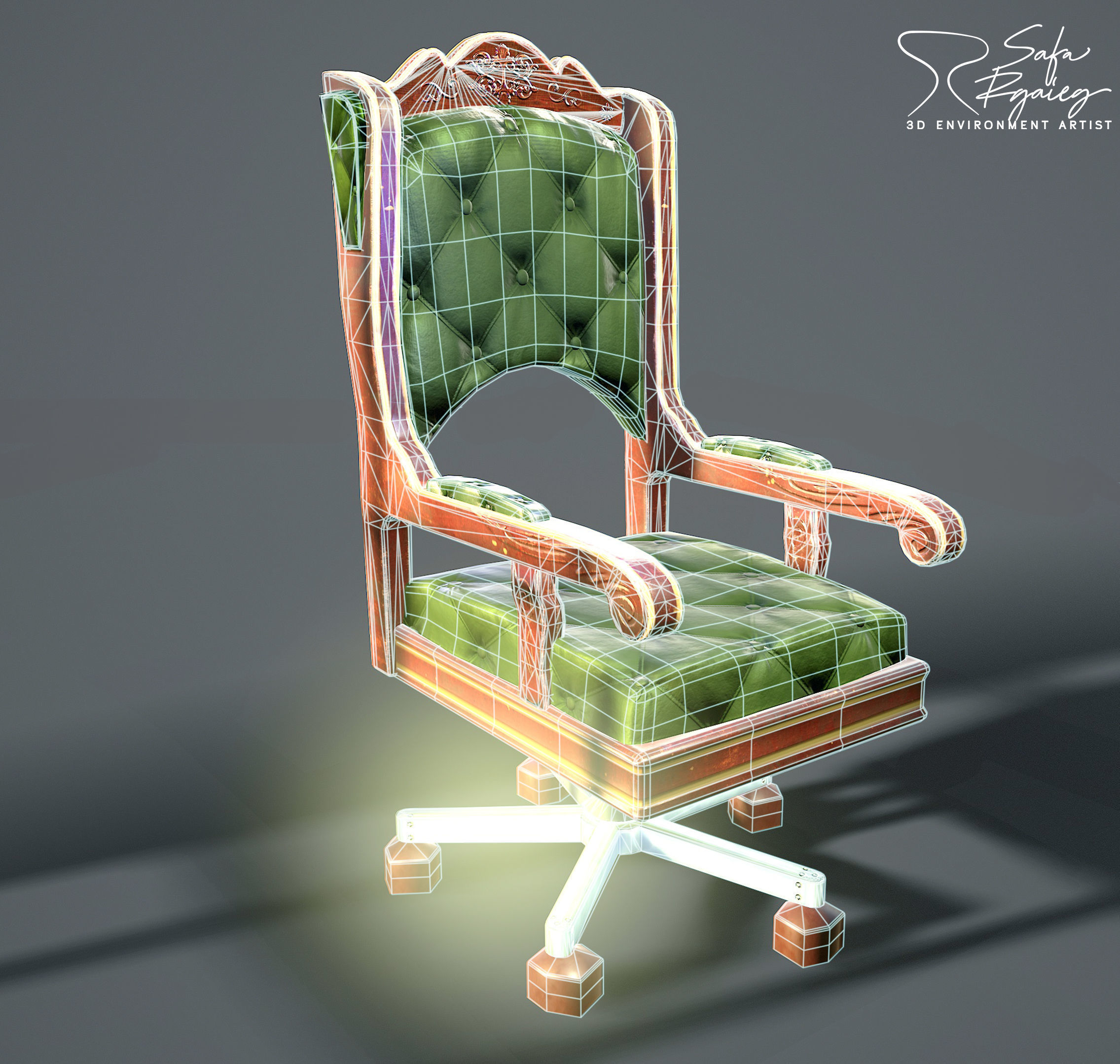 Office Boss Chair Low-poly 3D model_8