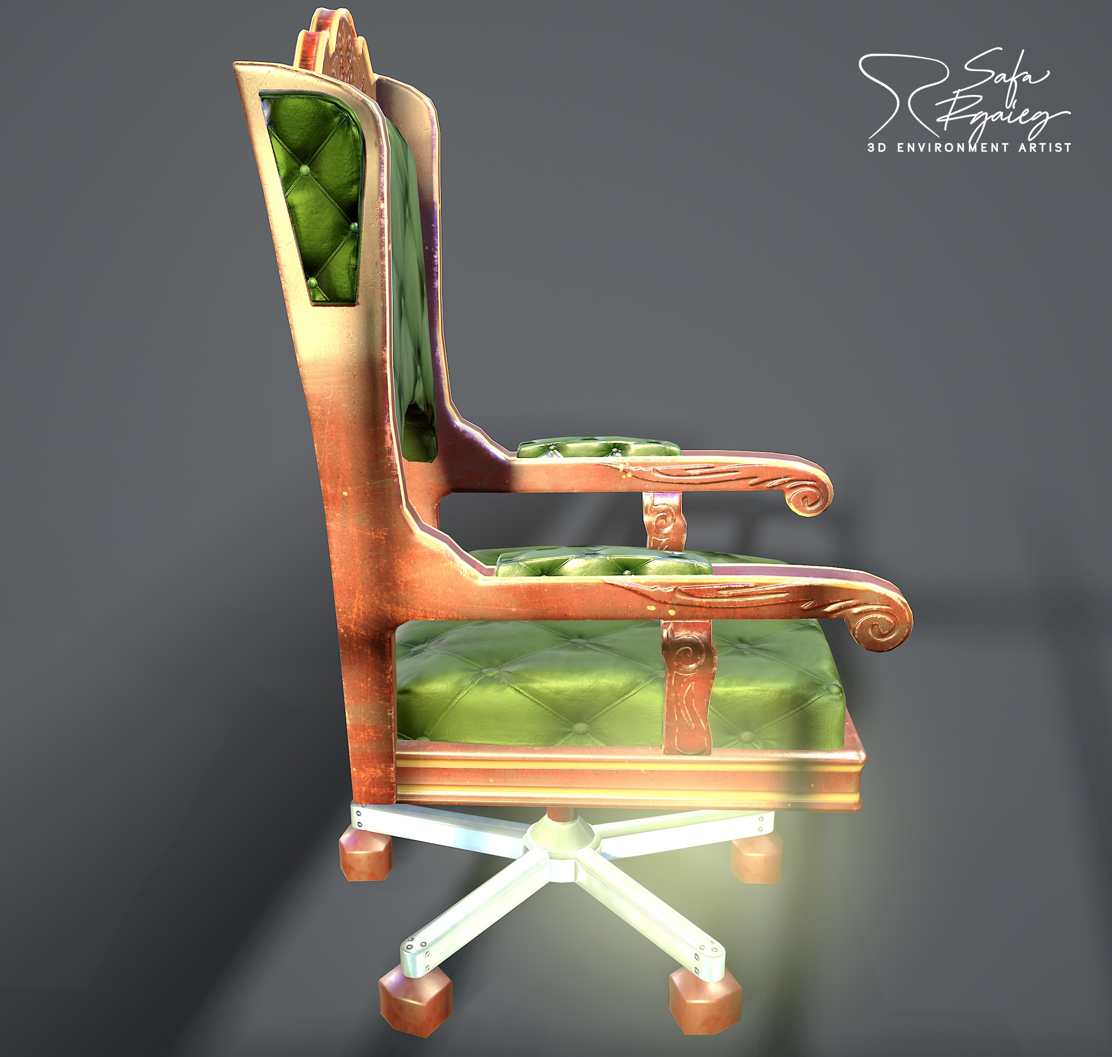 Office Boss Chair Low-poly 3D model_4