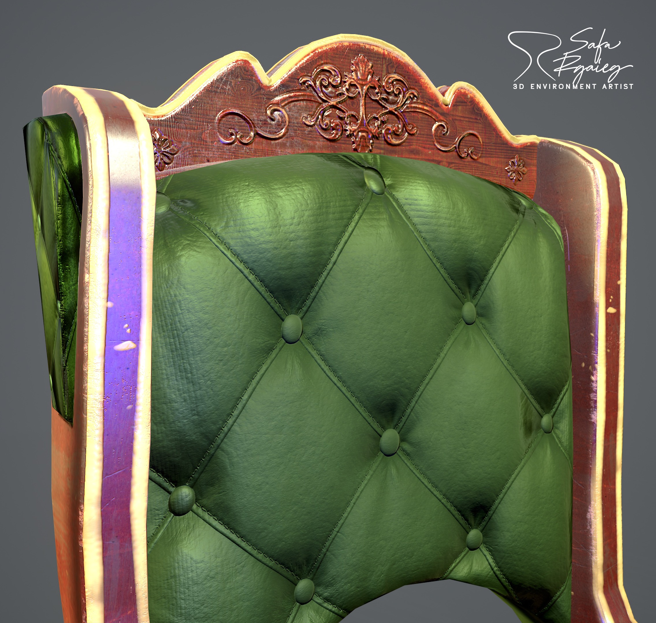 Office Boss Chair Low-poly 3D model_2
