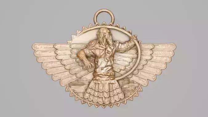 Assyrian God Ashur Winged Sun Disc Pendant