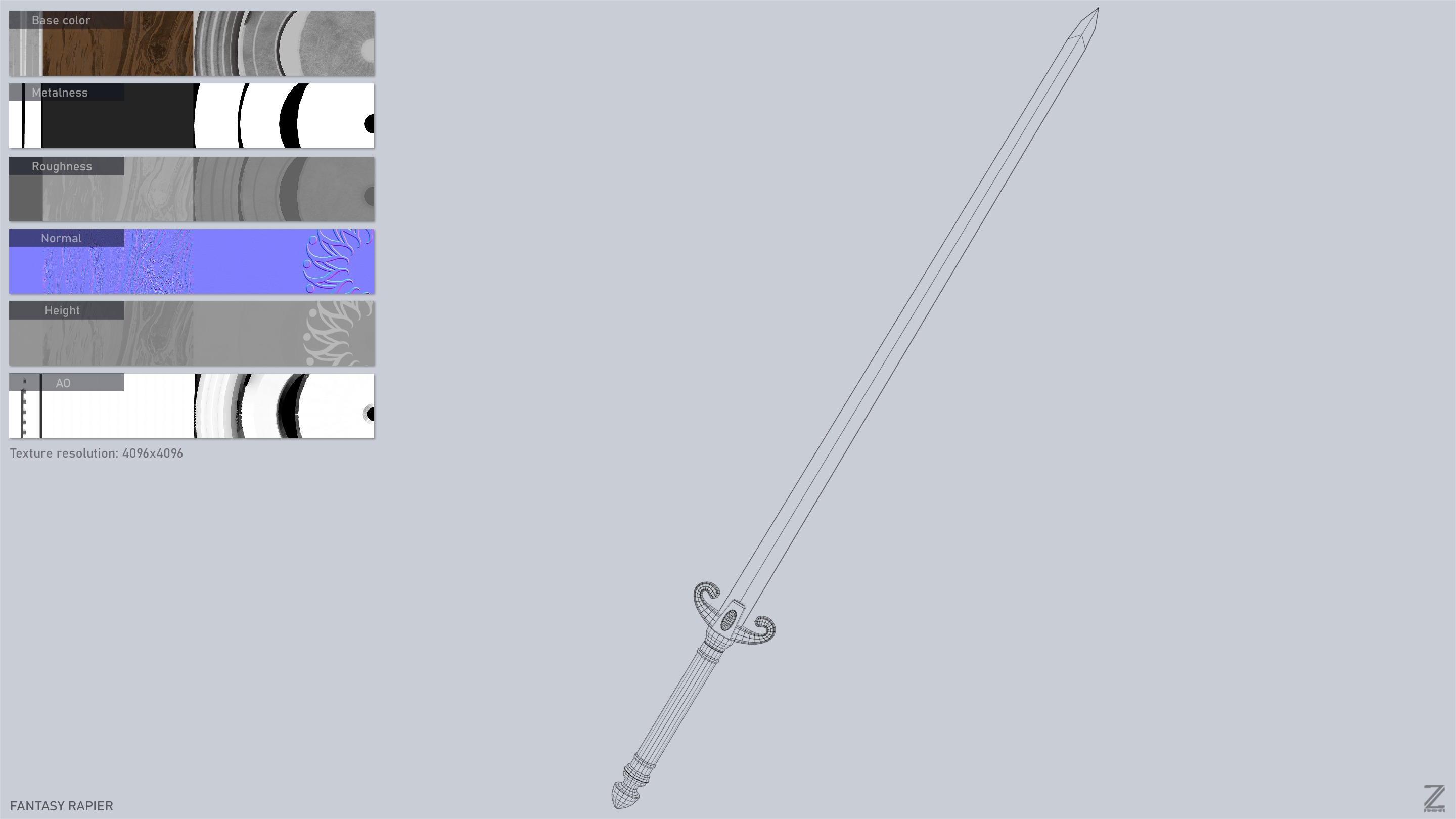 Fantasy rapier Low-poly 3D model_3